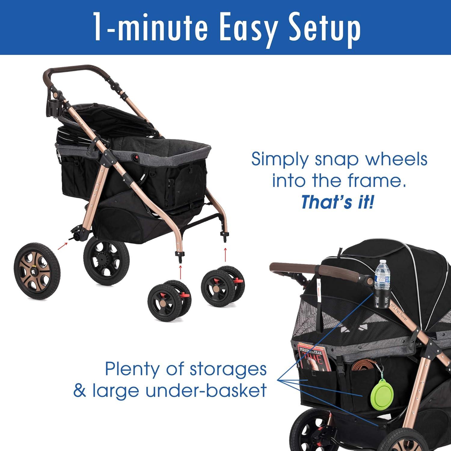 Titan-HD Black Aluminum Pet Stroller with Rubber Wheels