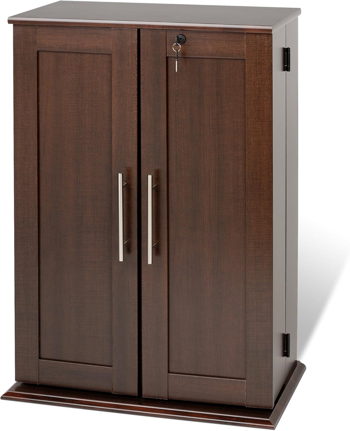 Espresso Laminated Wood Composite Media Storage with Lockable Doors