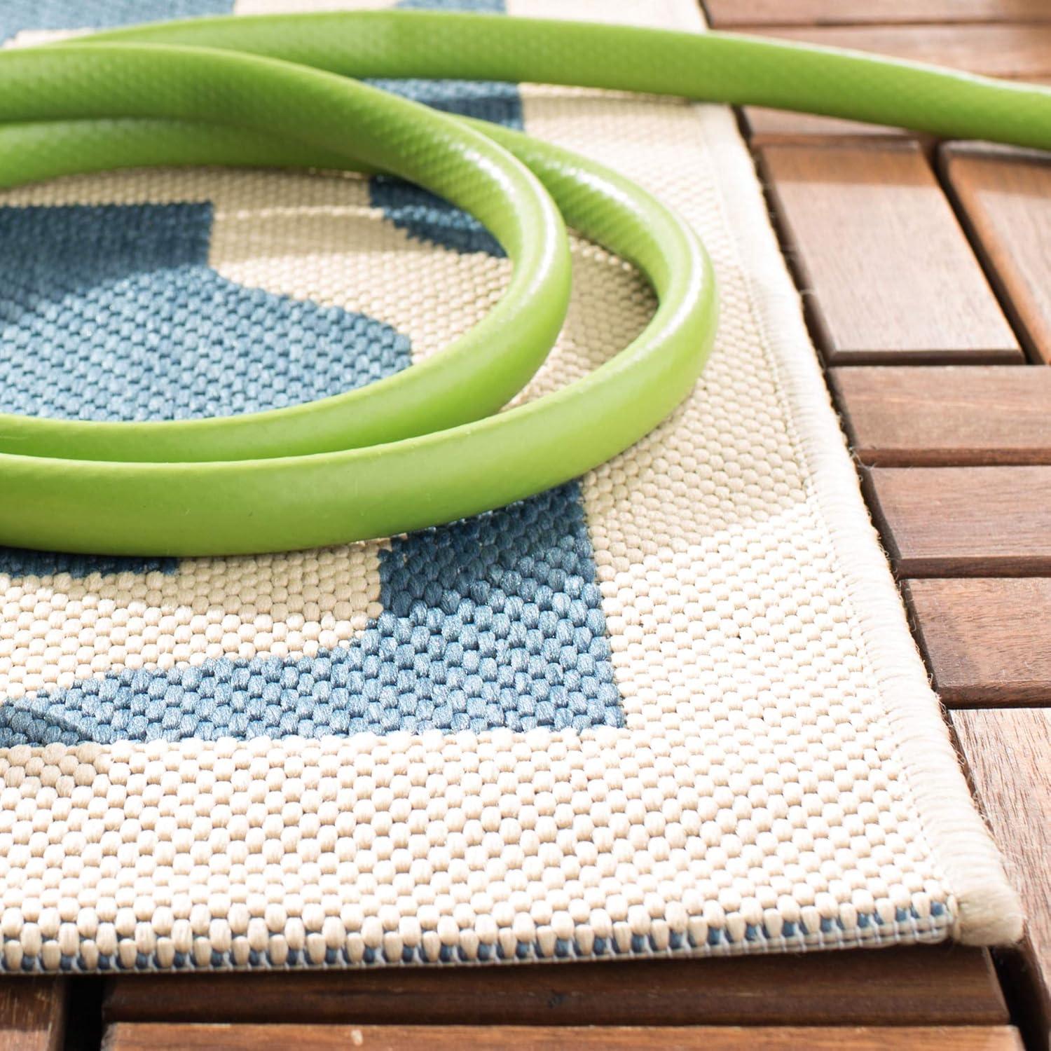 Courtyard CY6913 Power Loomed Indoor and Outdoor Area Rug - Blue/Beige - 4'x4' - Safavieh