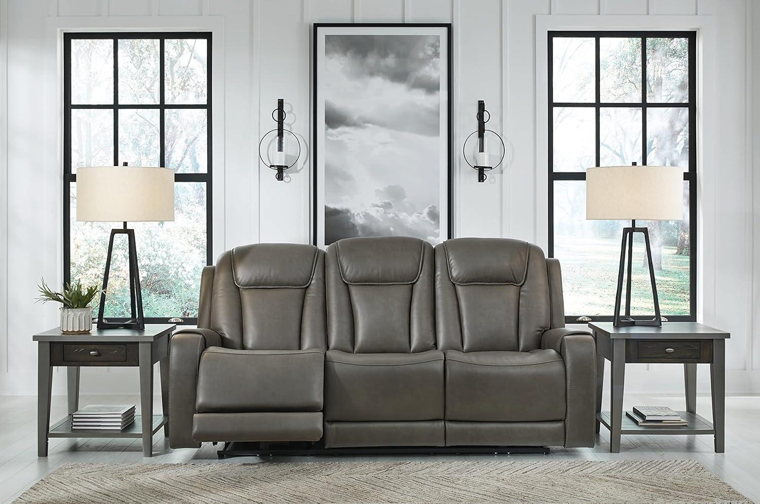 Contemporary Gray 85'' Faux Leather Power Reclining Sofa with Cup Holder