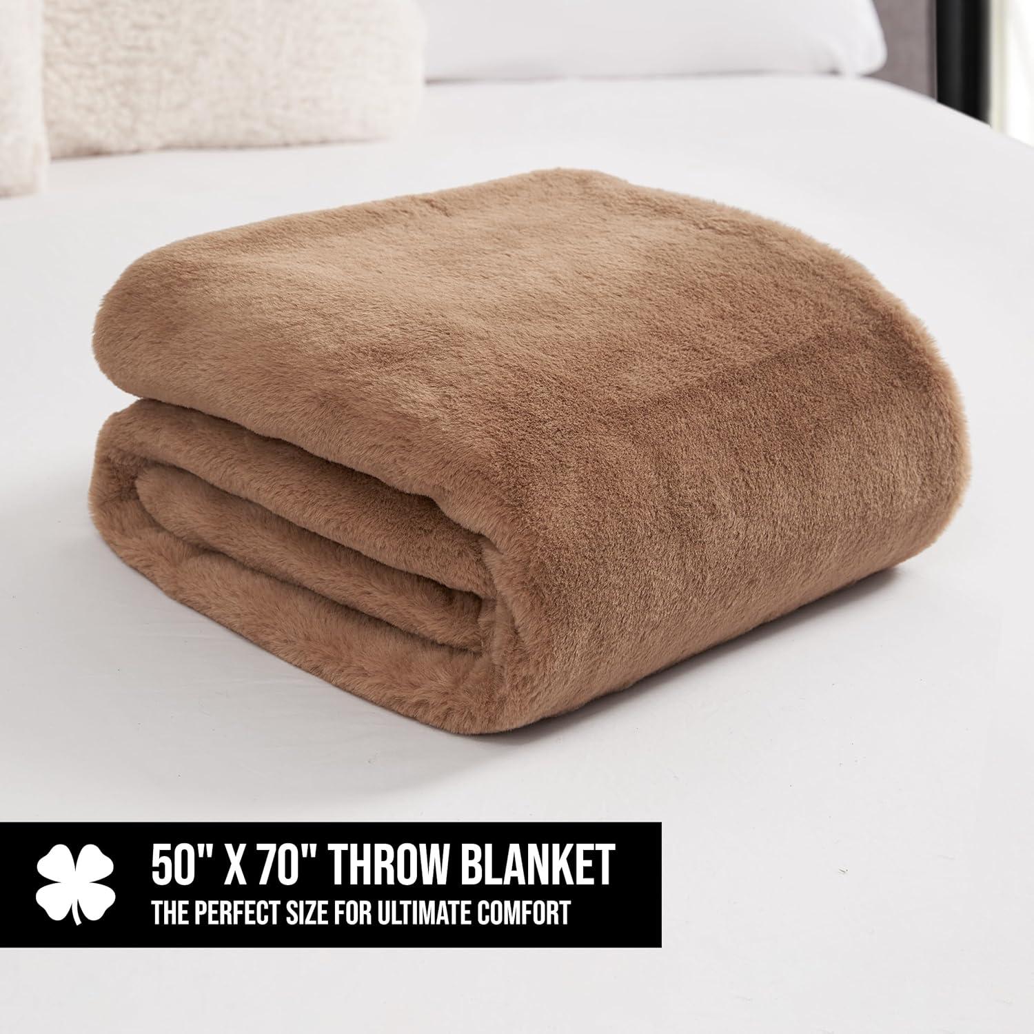 Lucky Brand Lucky Brand Reversible Solid Rabbit Mink Faux Fur Luxurious & Soft Thow Blankets - 50" x 70"