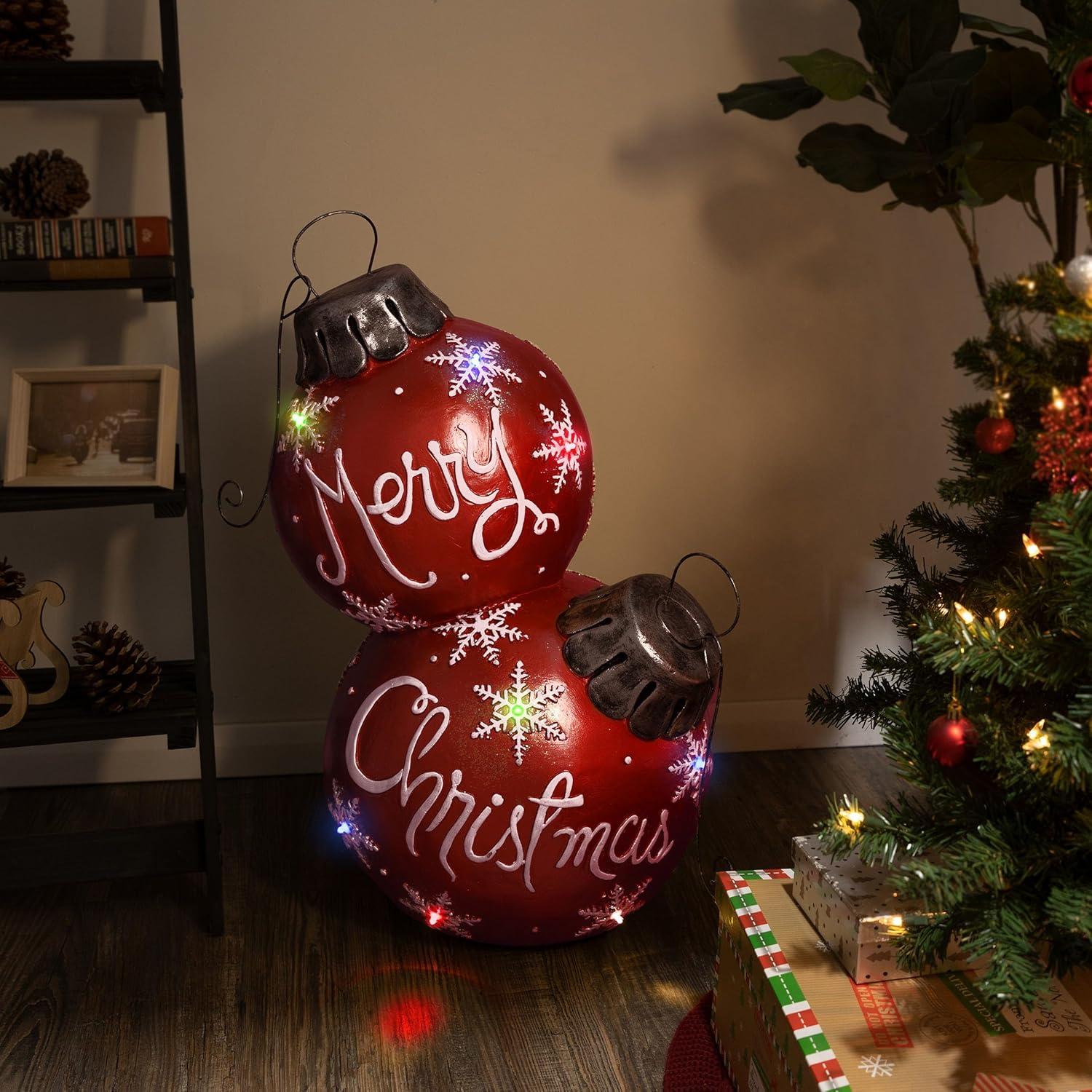 Red Stacked Christmas Ornament with Color Changing LED Lights