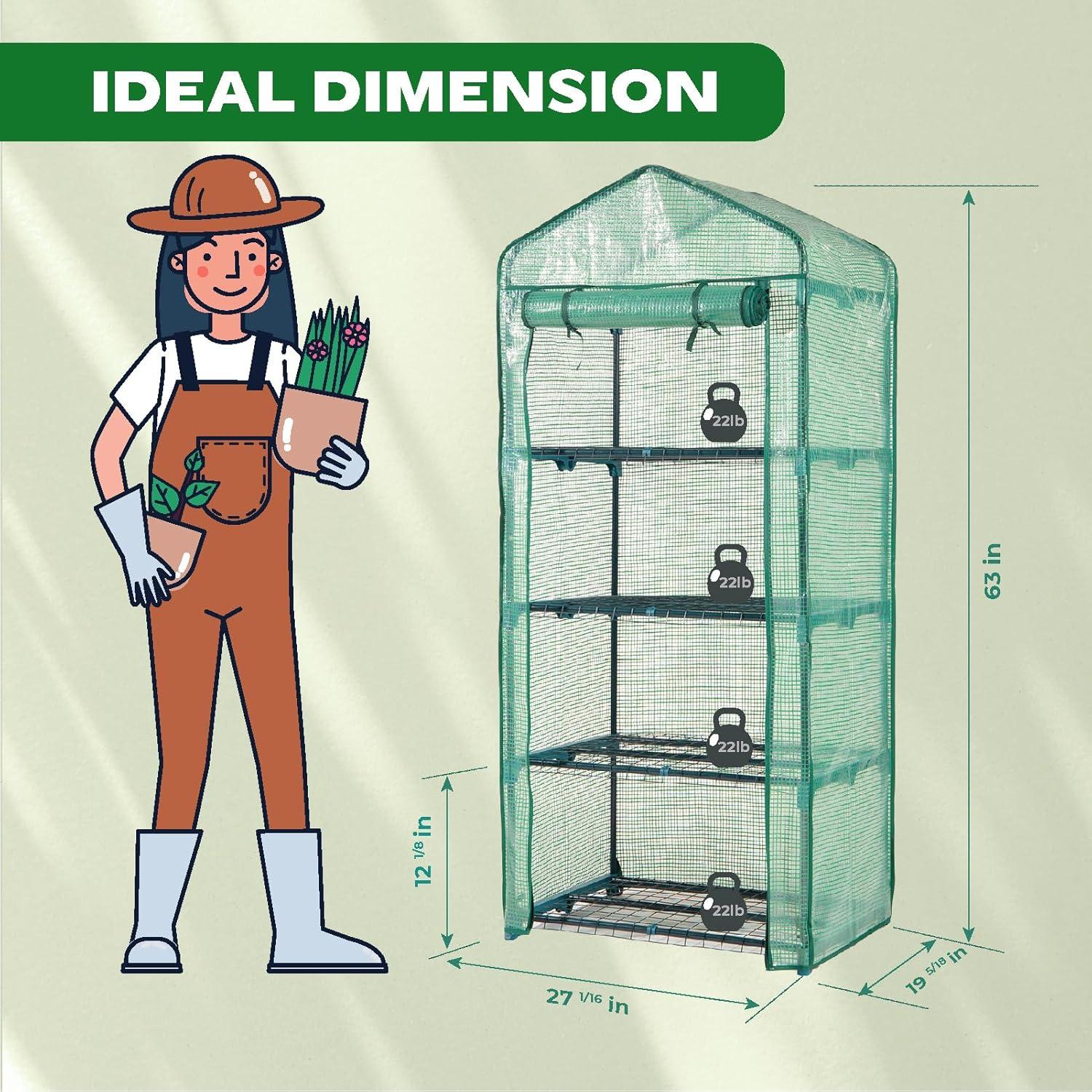 Compact Green Polyethylene 4-Tier Roll-Up Door Greenhouse