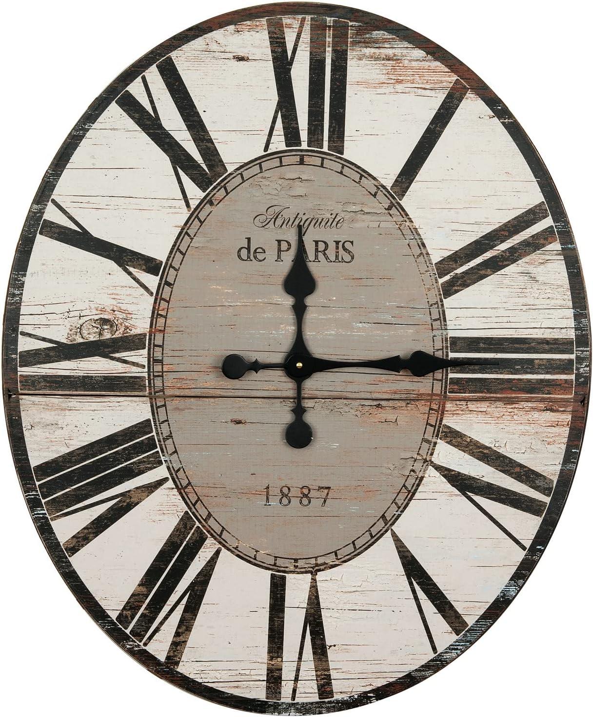 Woven Paths 29" Oval Distressed White Wood Wall Clock