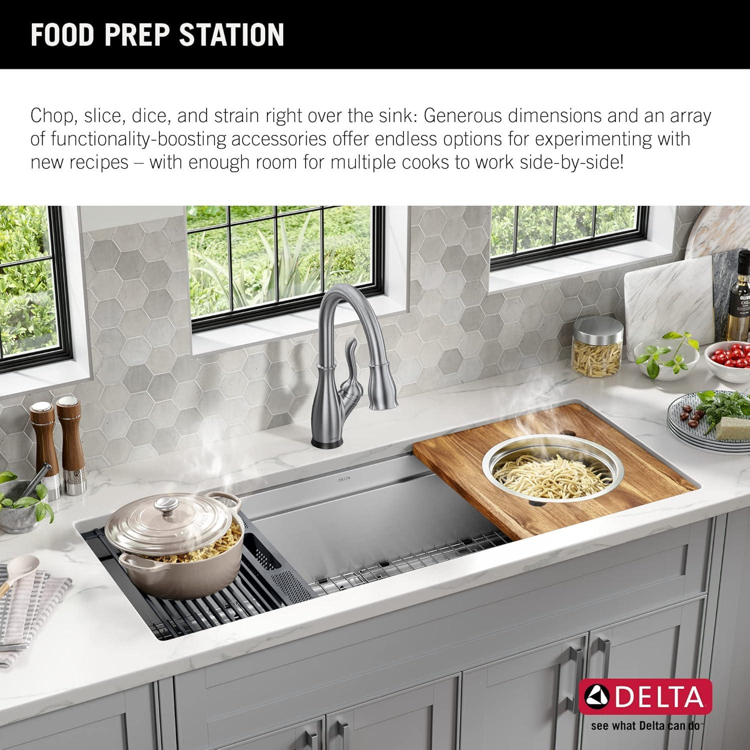 Delta Lorelai™ 45" L Workstation Kitchen Sink Undermount 16 Gauge Stainless Steel Single Bowl with 2-Tier WorkFlow™ Ledge