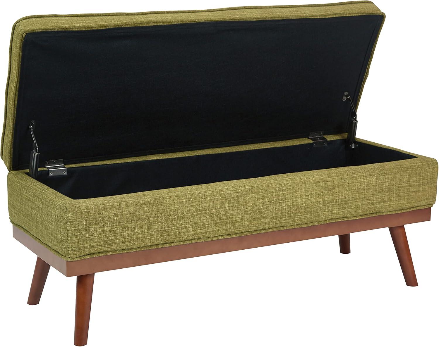 Katheryn Storage Bench Green - OSP Home Furnishings: Mid-Century Modern Ottoman, Plywood Frame, Polyester Upholstery