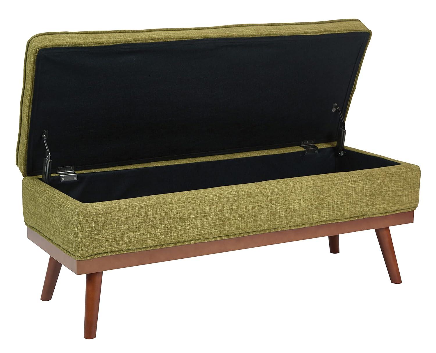 Katheryn Storage Bench Green - OSP Home Furnishings: Mid-Century Modern Ottoman, Plywood Frame, Polyester Upholstery