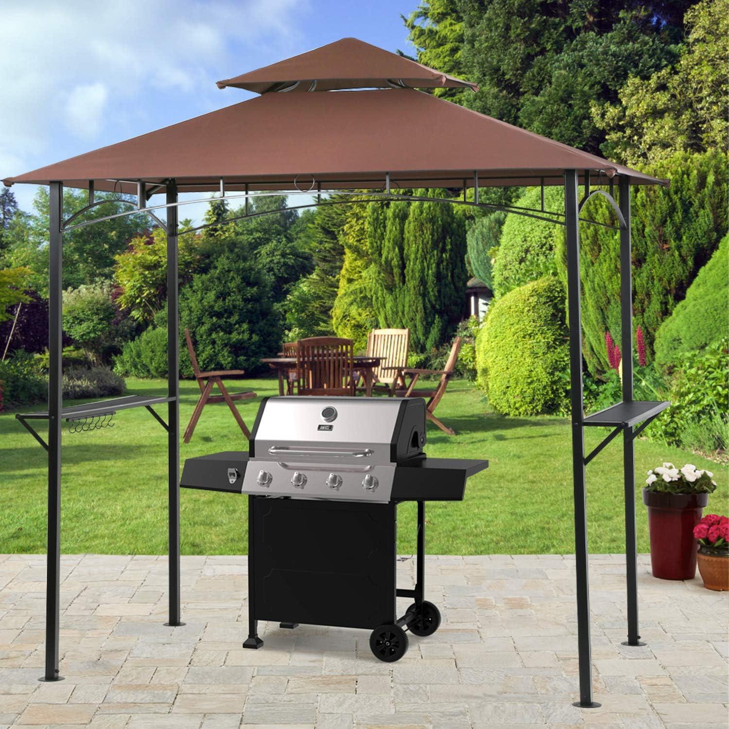 8' x 5' Brown Steel Grill Gazebo with Double Vented Roof