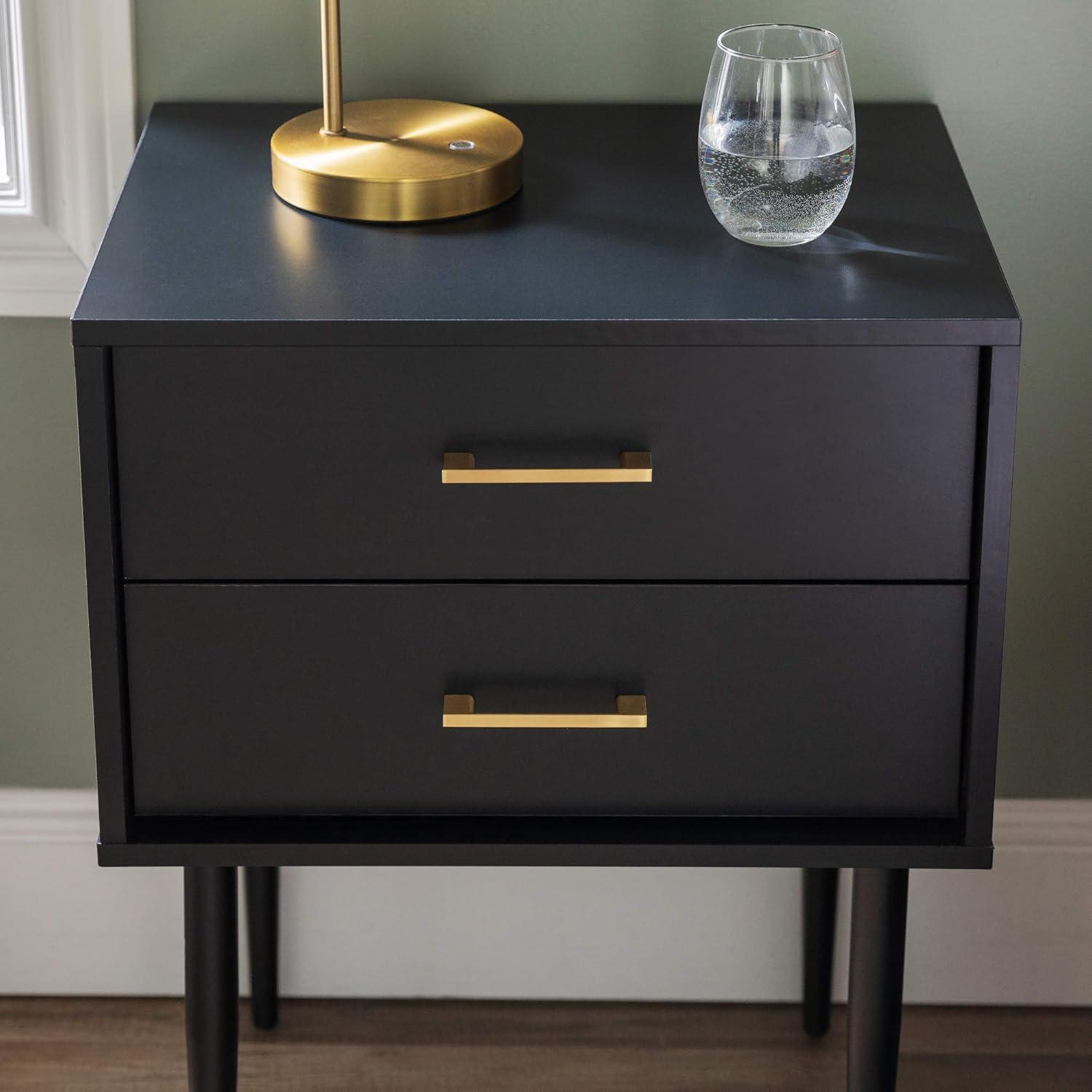 Black Wood and Metal 2-Drawer Side Table with Storage