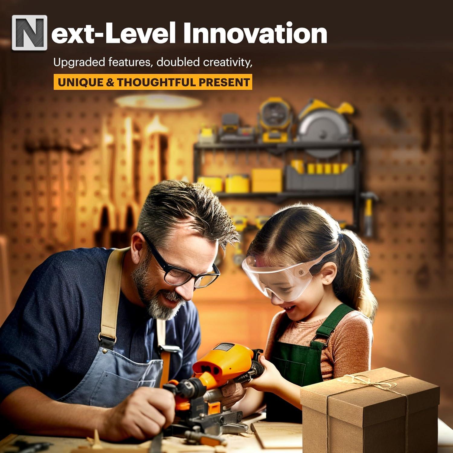 Spampur Power Tool Organizer Wall Mount with Charging Station, Garage Tool Shelf 6 Drill Holders, Tool Battery Holder with Plier holder Heavy Duty Rack, Tool Storage Rack with 4 Outlet Power Strip