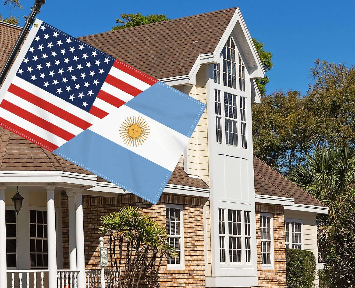 3×5 FT Argentina USA Flag, Large 150D America Argentine Outdoor Banner,Double Side Printing Decor For Patio Garden With Brass Gromment