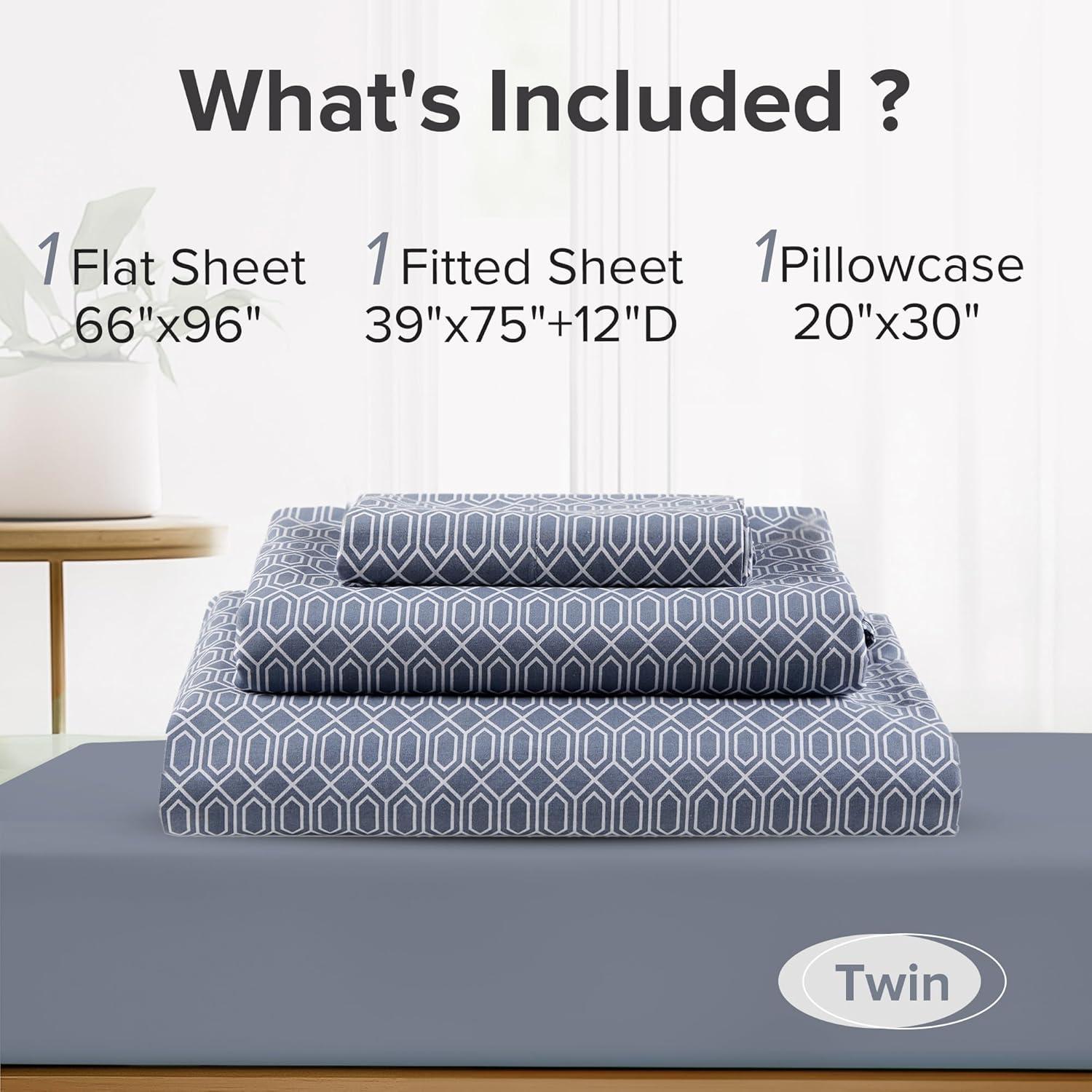 Comfort Spaces Diamond 100% Cotton Printed Sheet Set, Twin, Blue