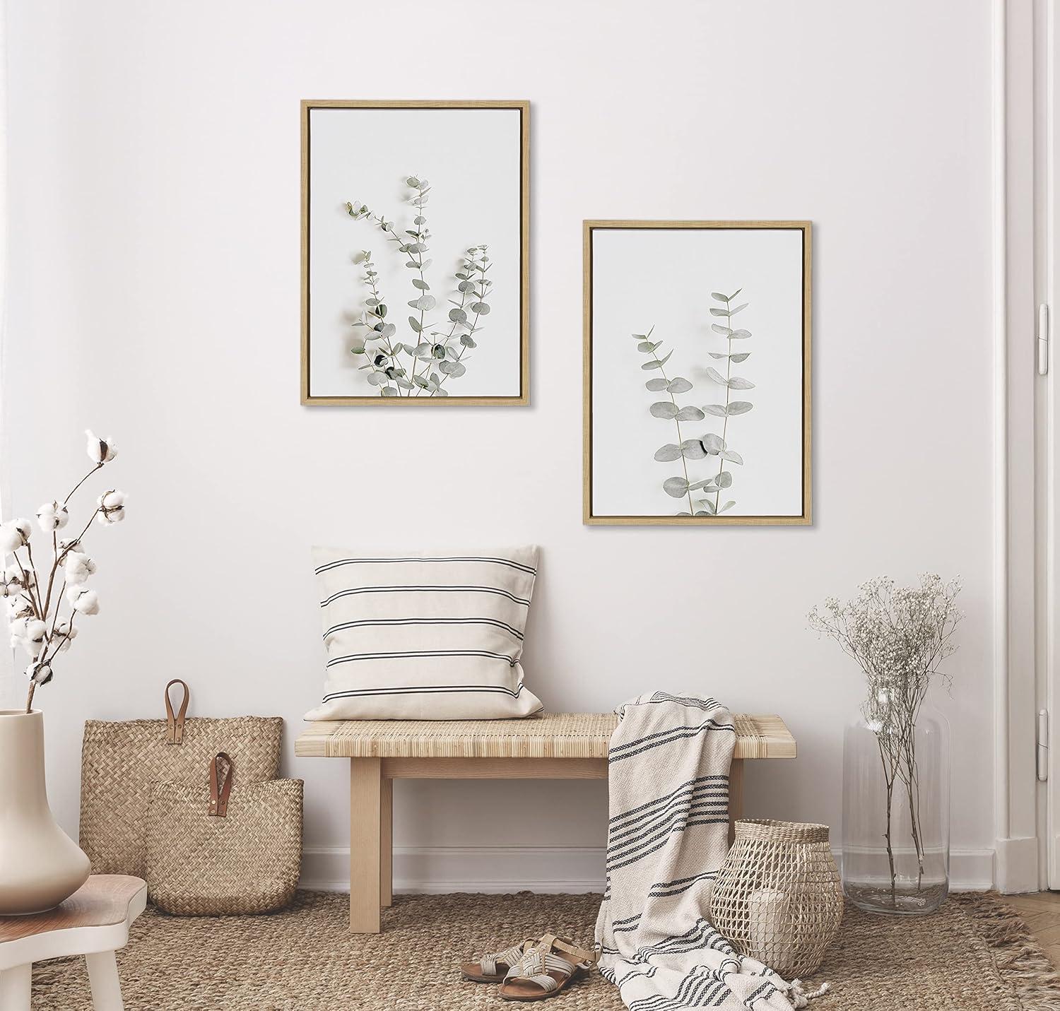 Set of 2 Neutral Botanical Canvas Prints with Natural Frames