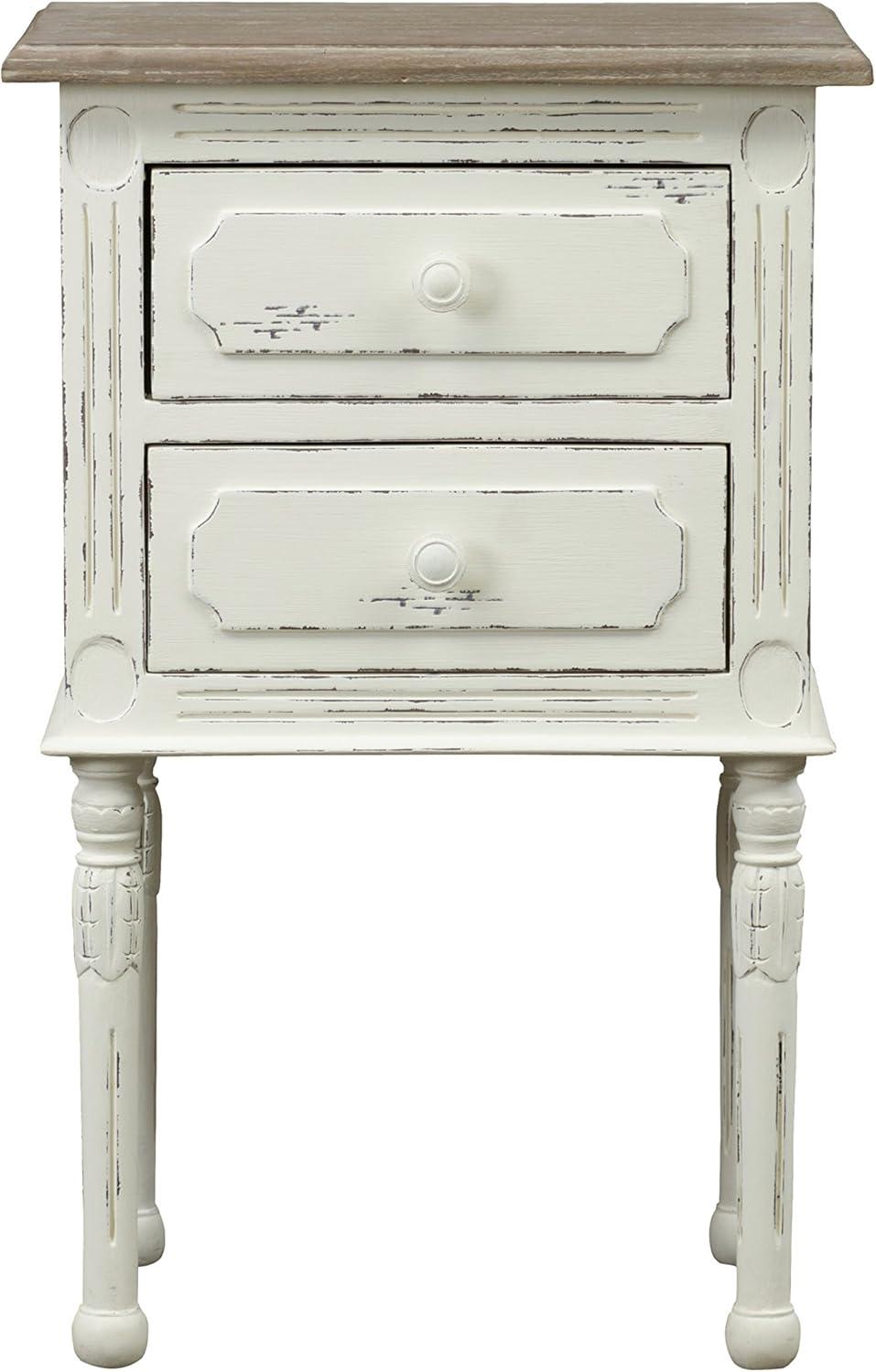 Distressed White 2-Drawer Traditional French Nightstand