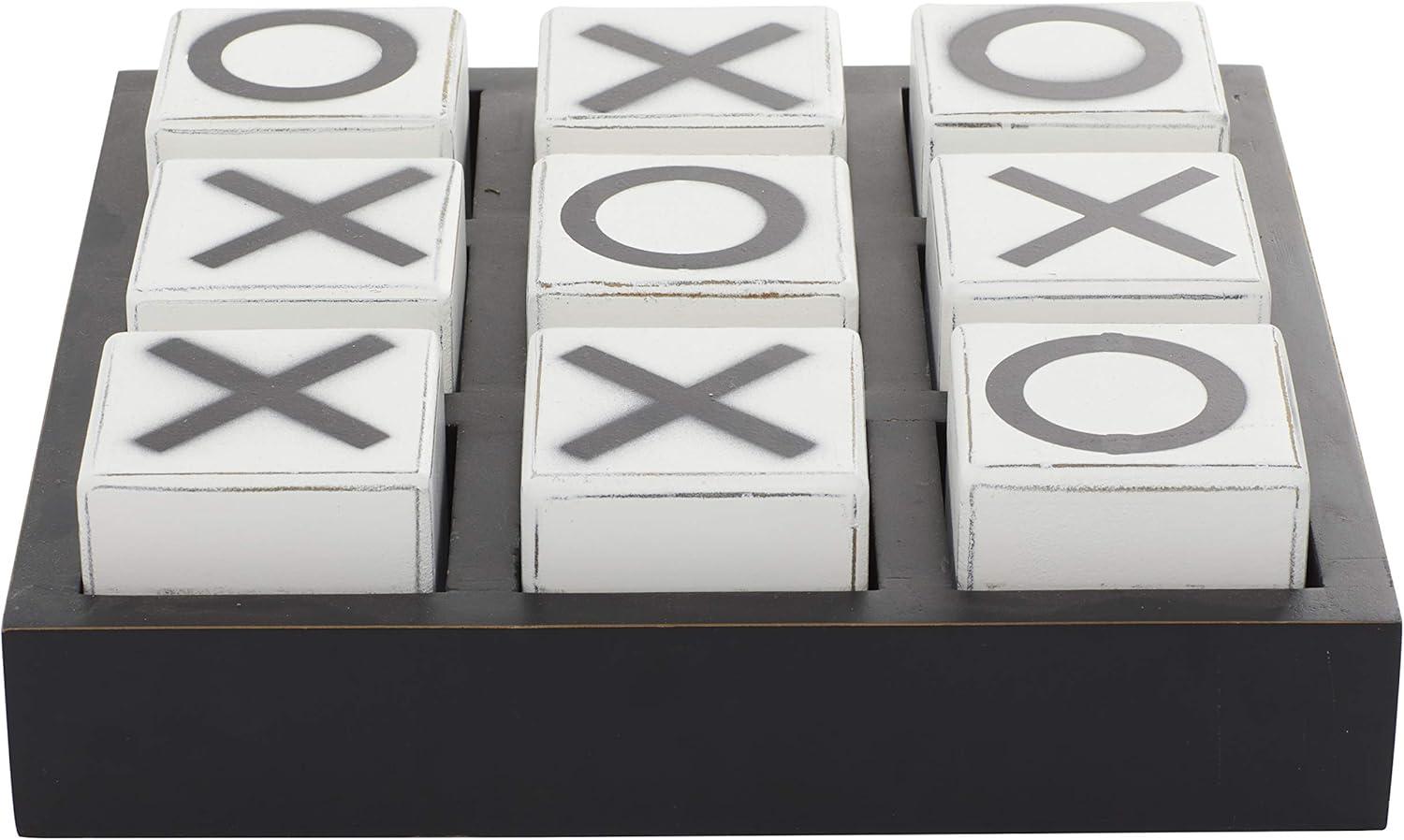 Sophisticated Black Wood Tic Tac Toe Game Set 14" with White Pieces