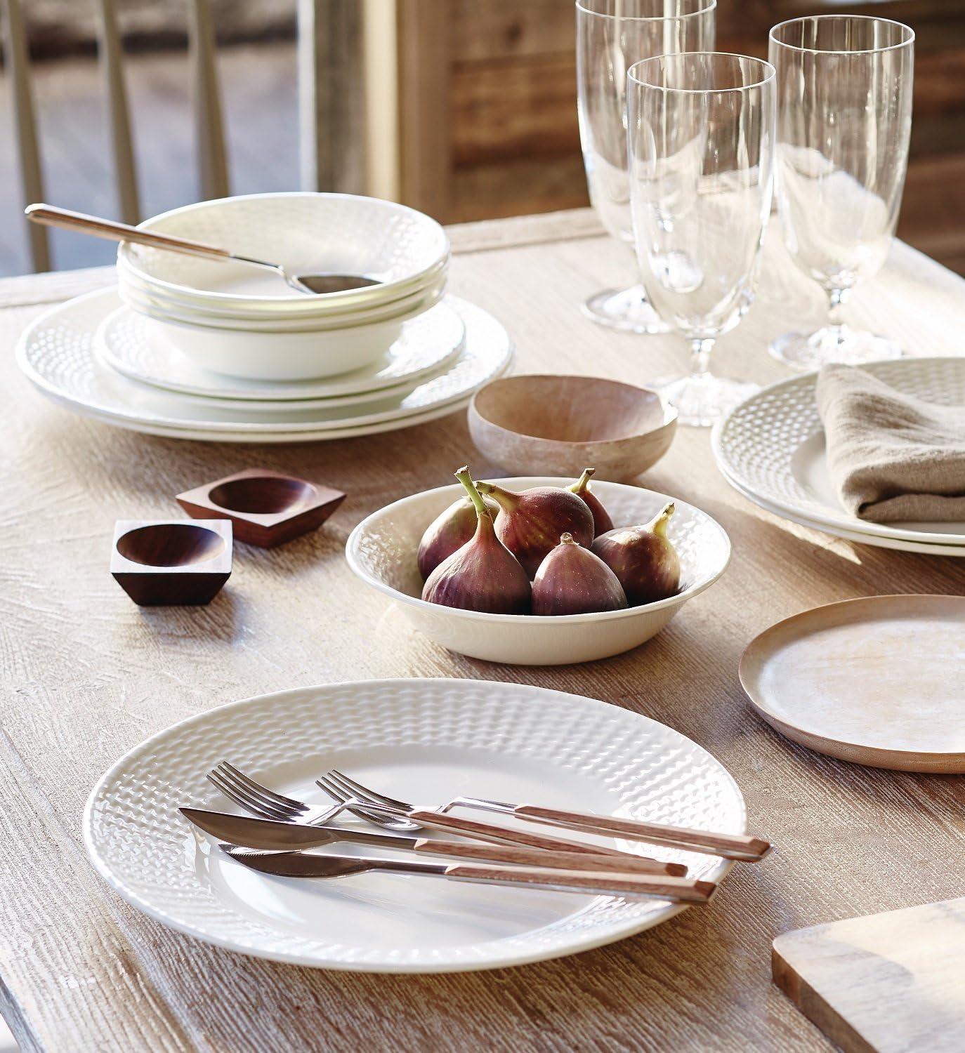 White Textured Ceramic Round Serving Bowl