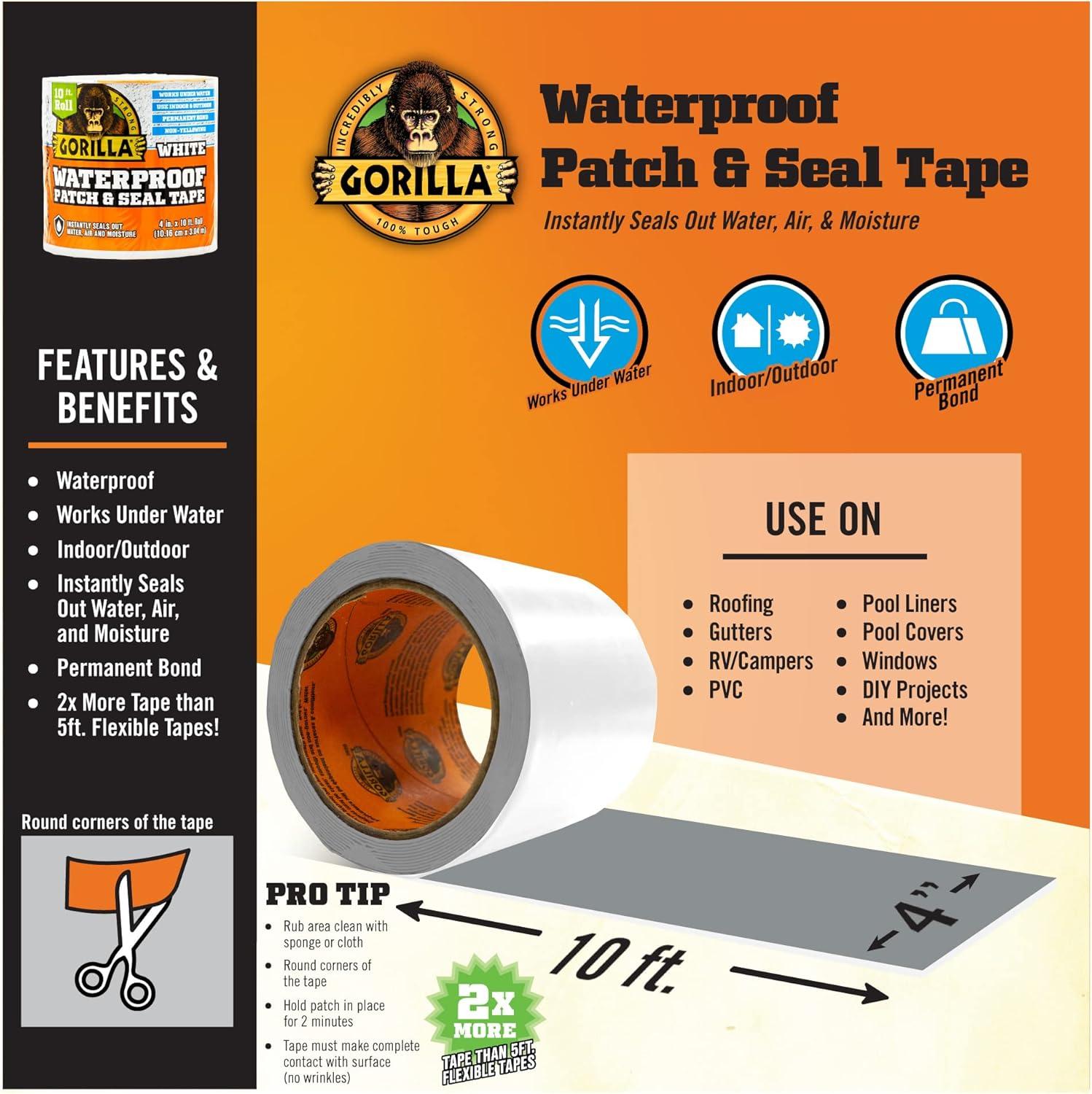 Gorilla 4 in. W X 10 ft. L White Waterproof Repair Tape