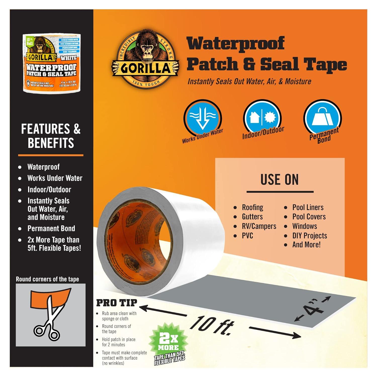 Gorilla 4 in. W X 10 ft. L White Waterproof Repair Tape