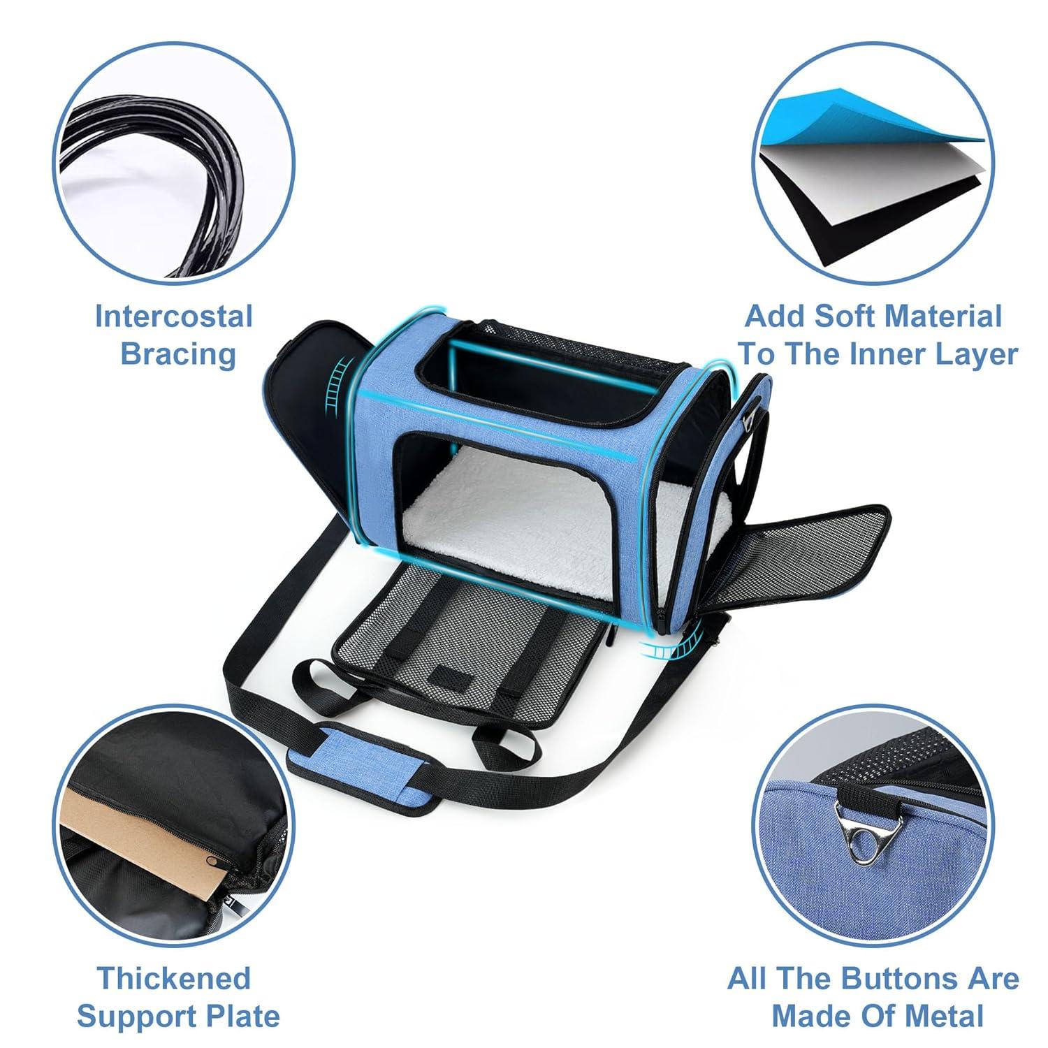 Soundy Dog Carrier Cat Carriers Airline Approved Pet Carrier for Small Medium Dogs Cats Under 15Lbs Puppies Collapsible Soft Sided TSA Travel Puppy Carrier Bag (Medium, Blue)