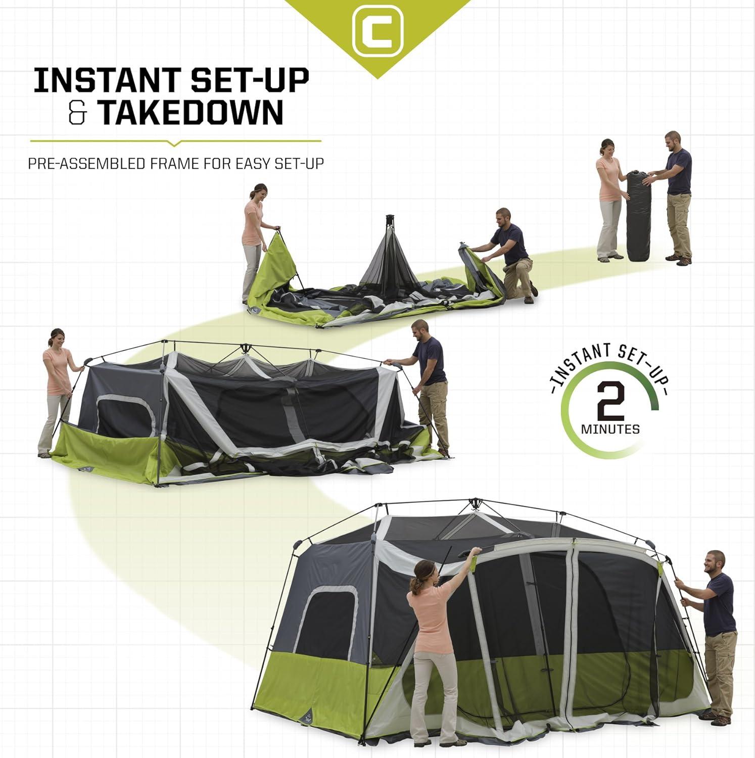 Core Equipment 10 Person Instant Cabin Tent with Screen Room - Green