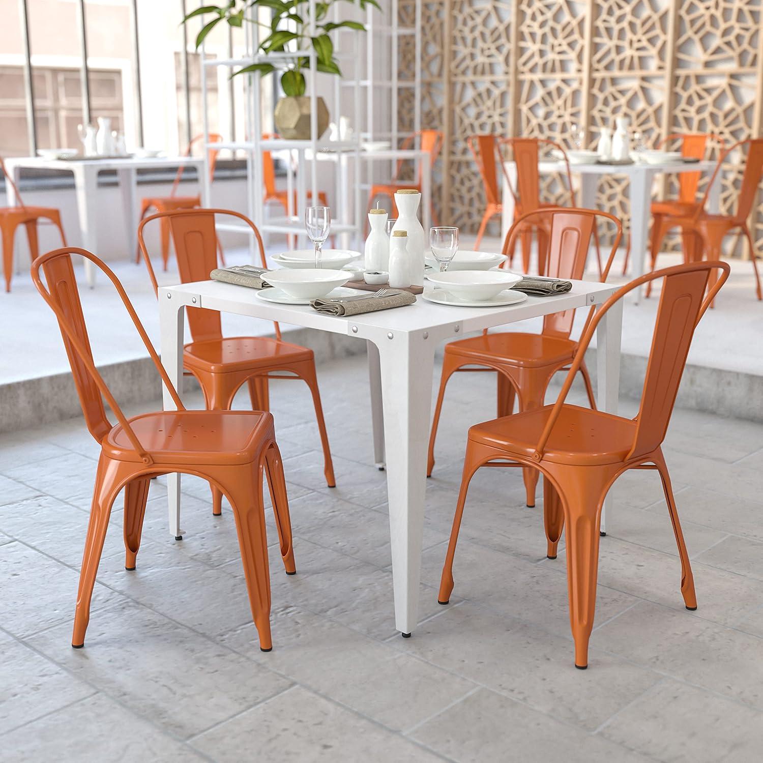 Flash Furniture Hucheson Metal Indoor-Outdoor Stackable Chair - Restaurant Chair - Bistro Chair (Set of 4)