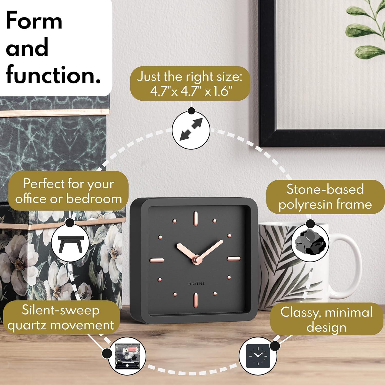 Driini Modern Mid Century Desk & Shelf Clock for Mantle, Bedroom Nightstand