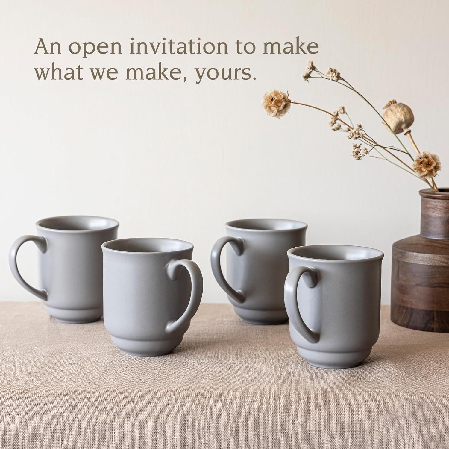 over&back Rimmed 16oz Semi-Matte Hand-Finished Stoneware Mugs, Set of 4