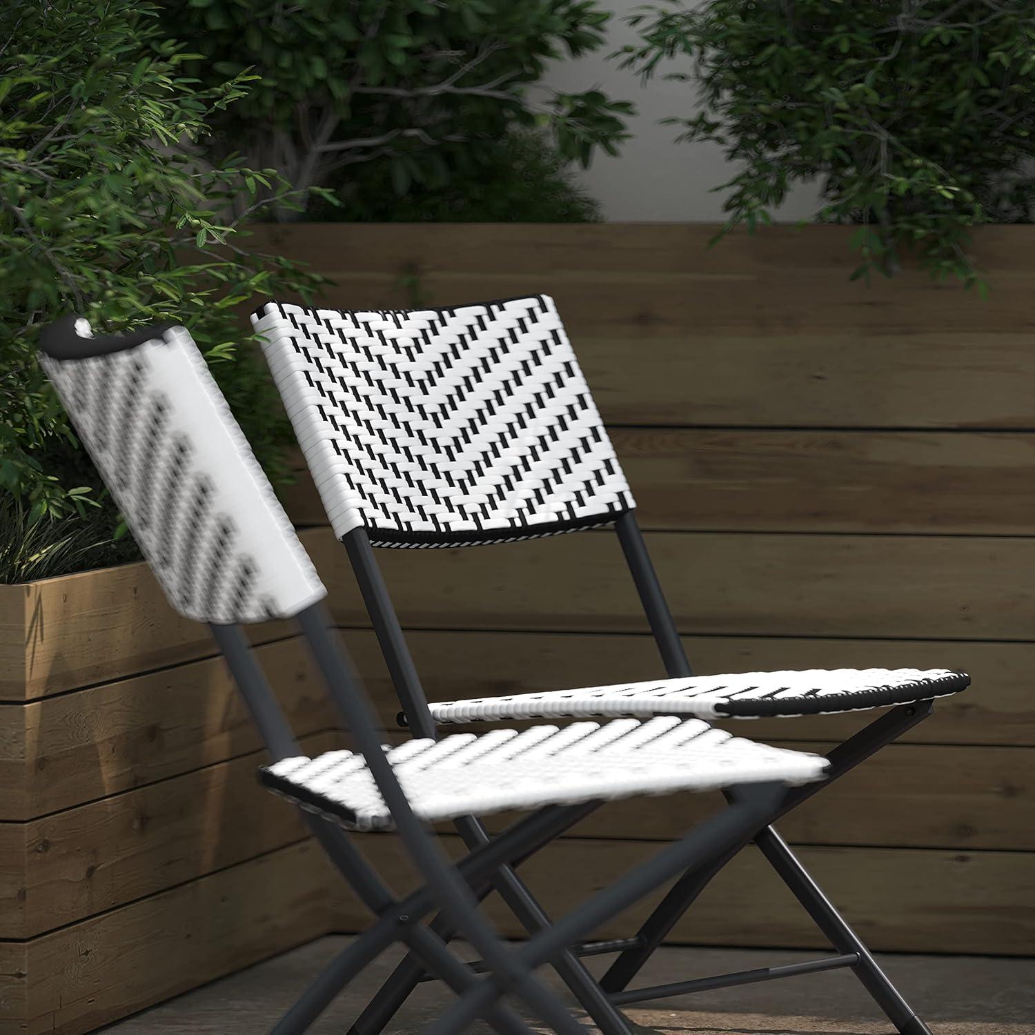 Flash Furniture Rouen Set of Two Folding Bistro Chairs in PE Rattan with Metal Frames for Indoor and Outdoor Use