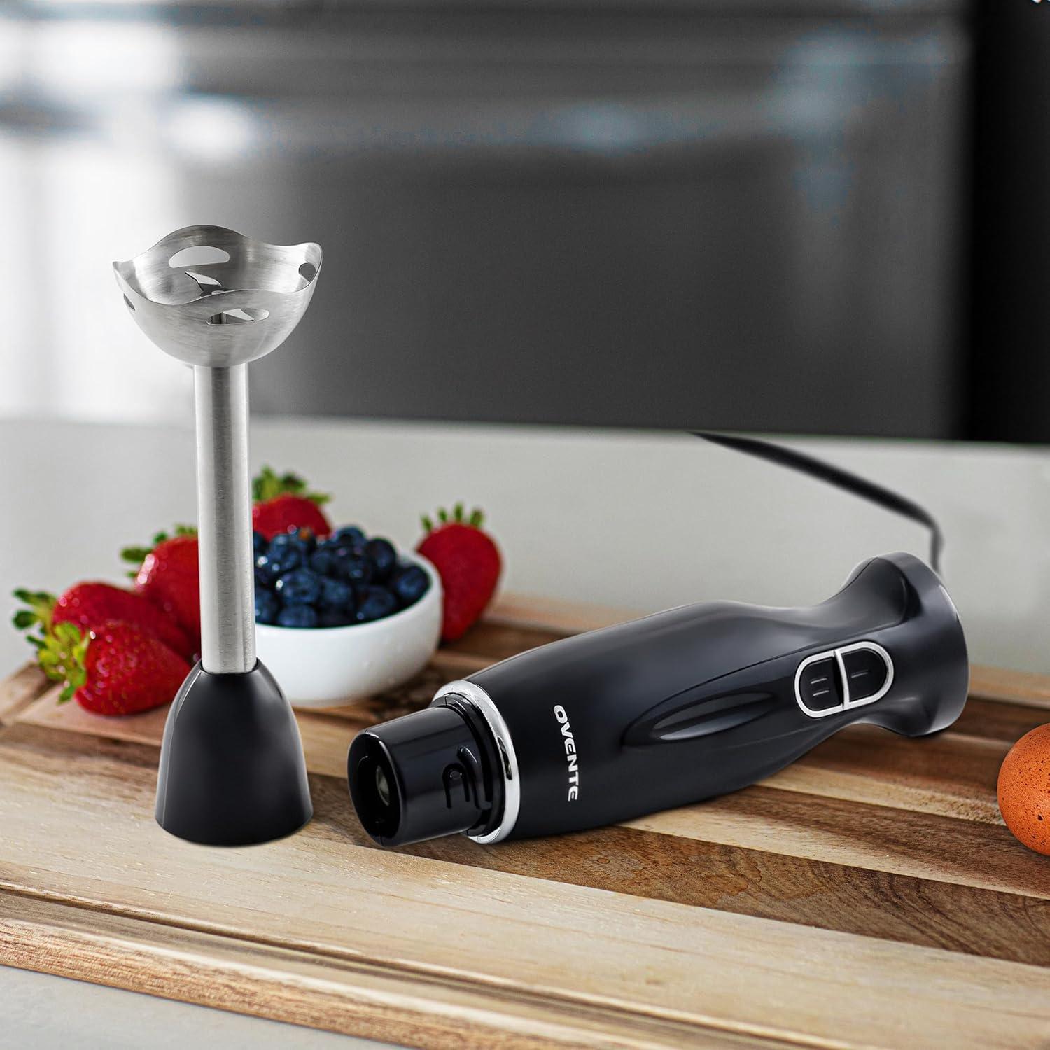 Ovente HS560B Immersion Electric Hand Blender with Stainless Steel Blades & Easy Grip Handle, Black