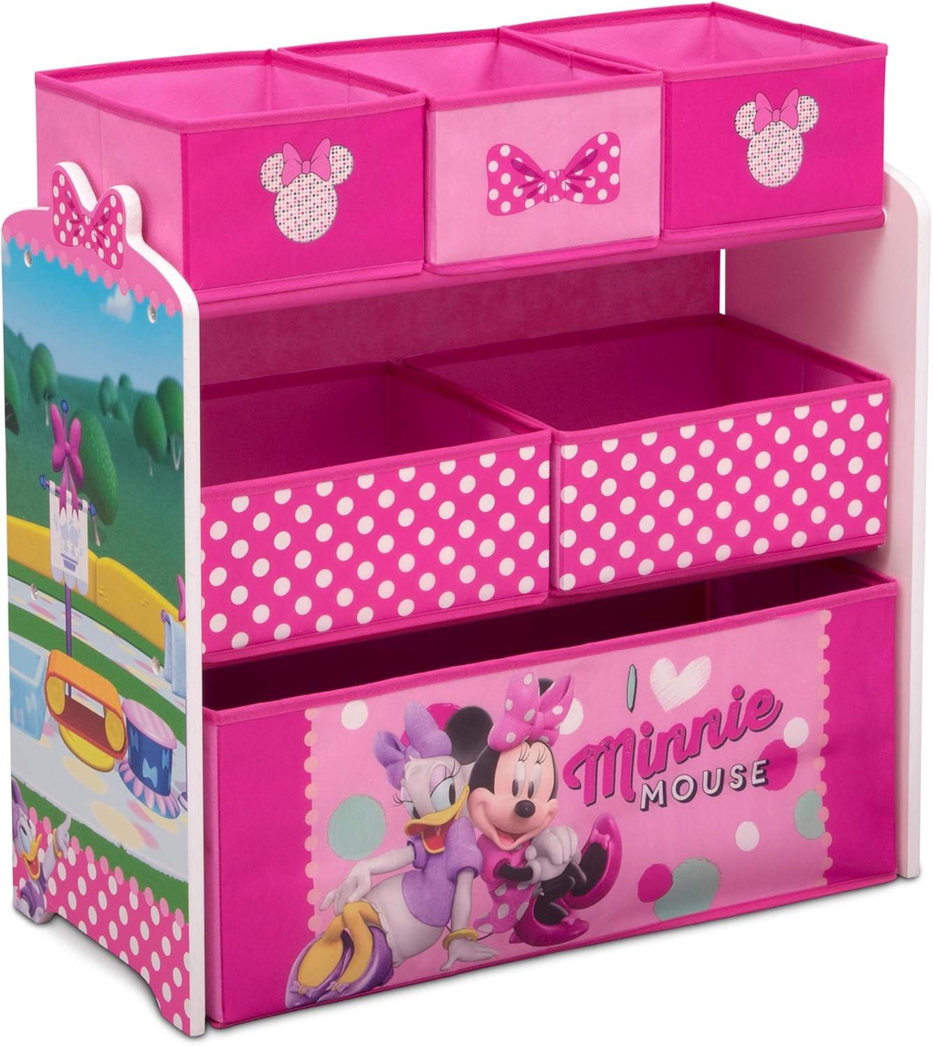 Disney Minnie Mouse Multicolor 6-Bin Toy Organizer with Wood Frame