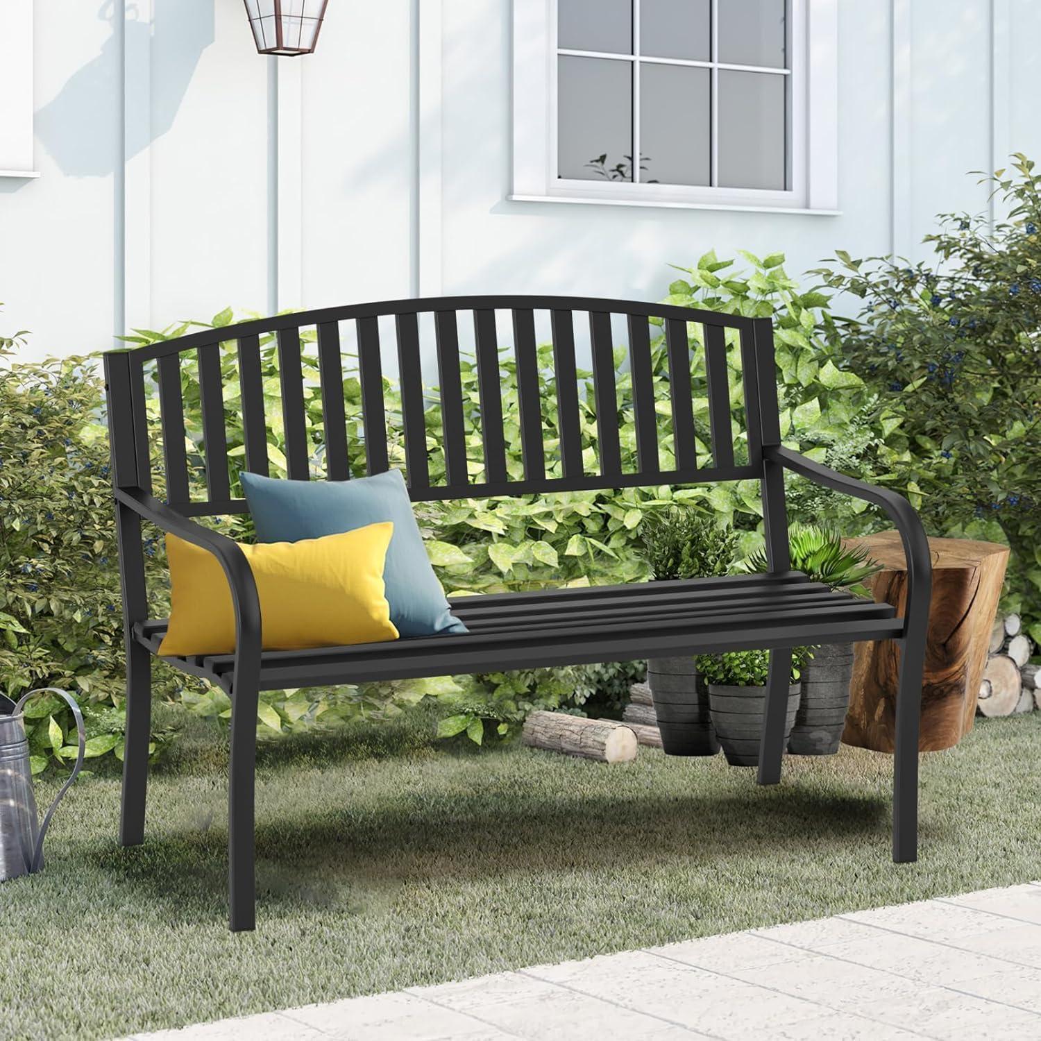 50'' Black Cast Iron Outdoor Garden Bench