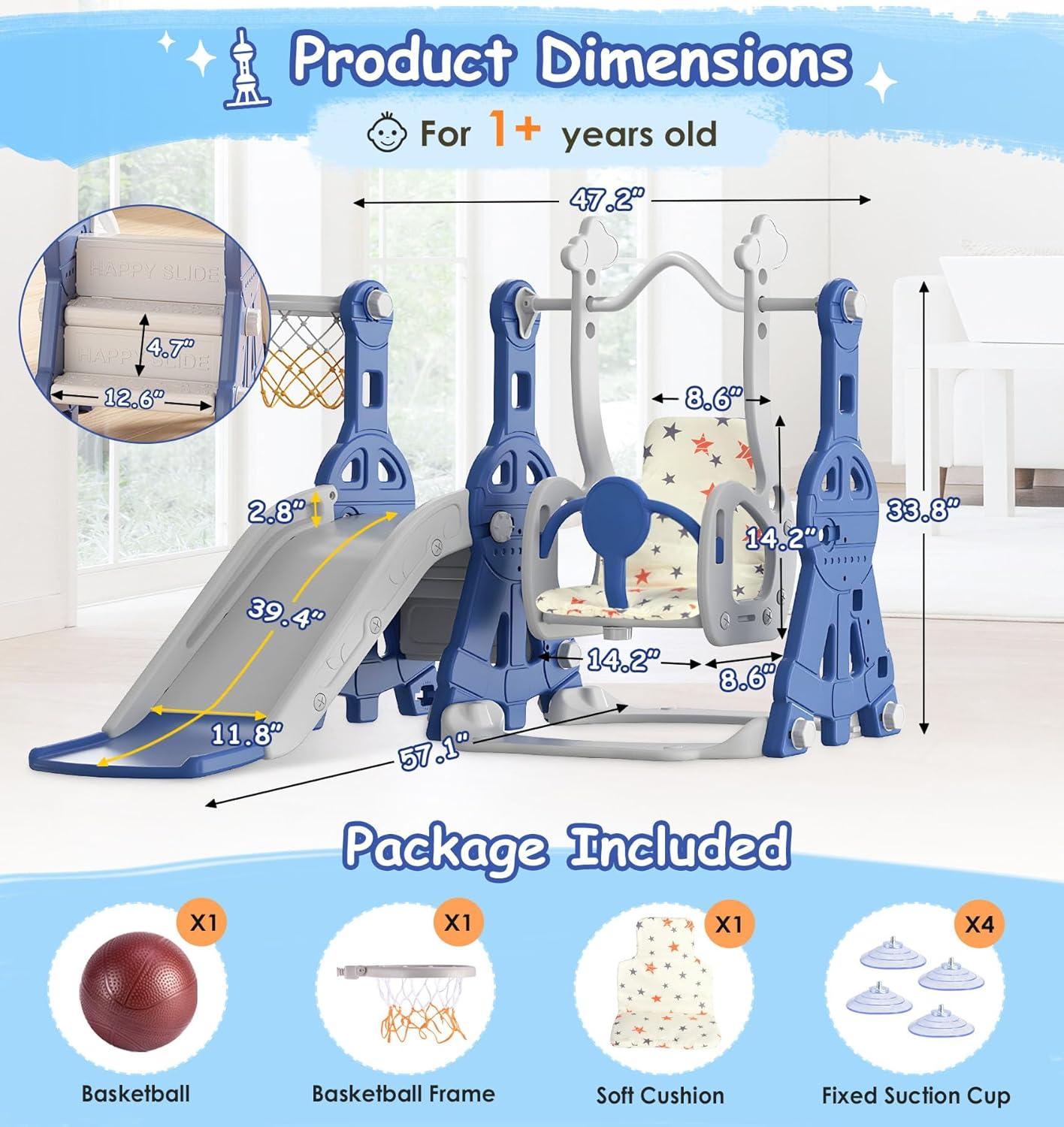 Suteck 4 in 1 Toddler Slide, Kids Slide with Climber and Swing Outdoor Indoor Slide Playset