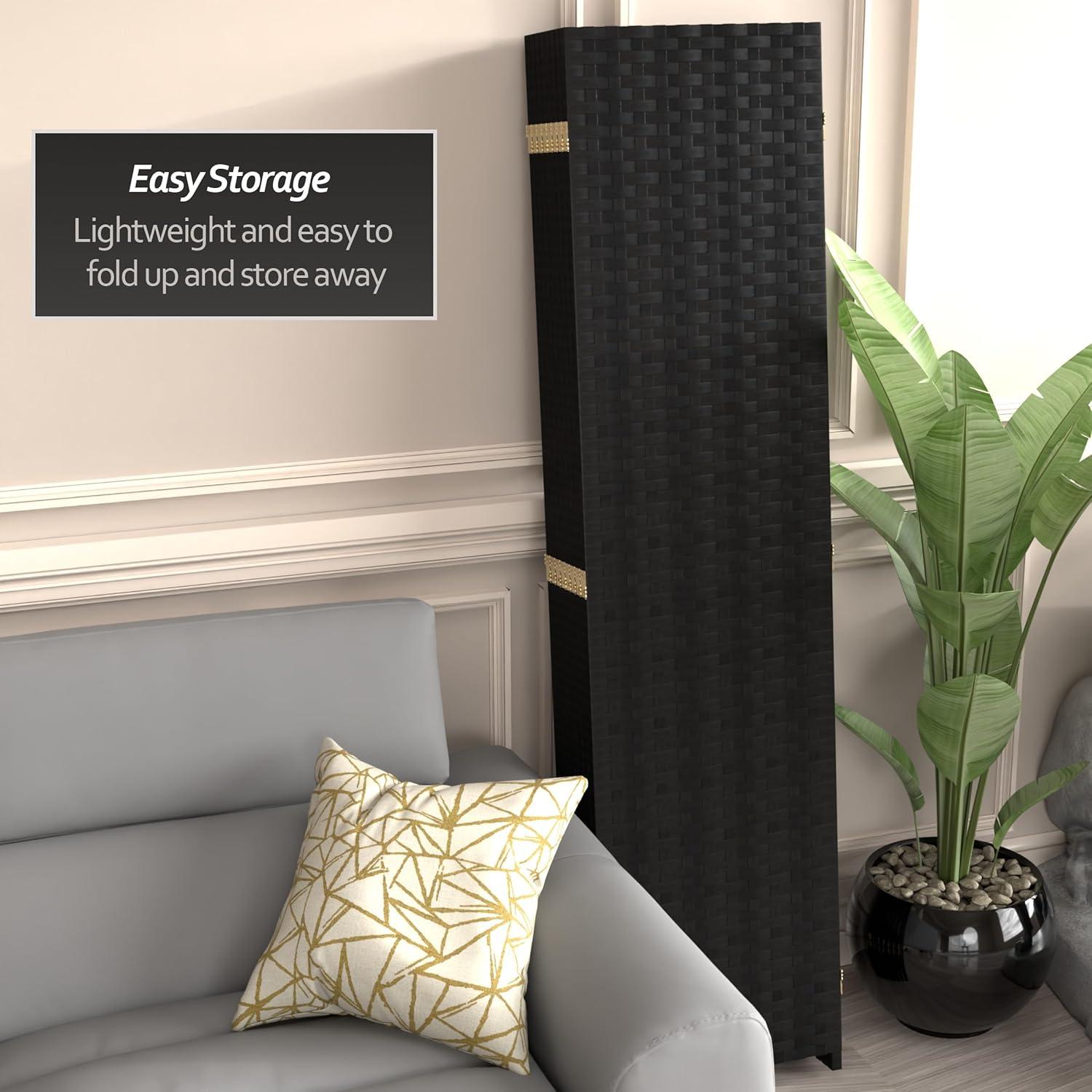 8 Panel Tall Woven Fiber Room Divider Black