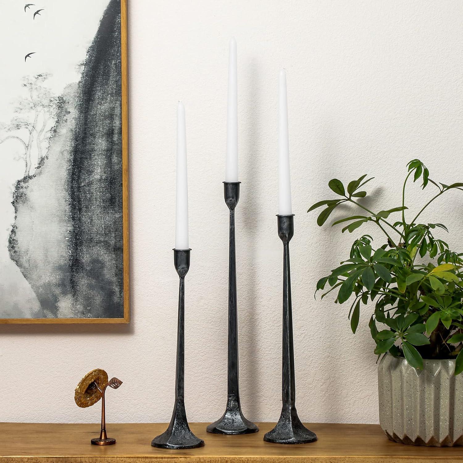 Tall Black Cast Iron Taper Candle Holder Set