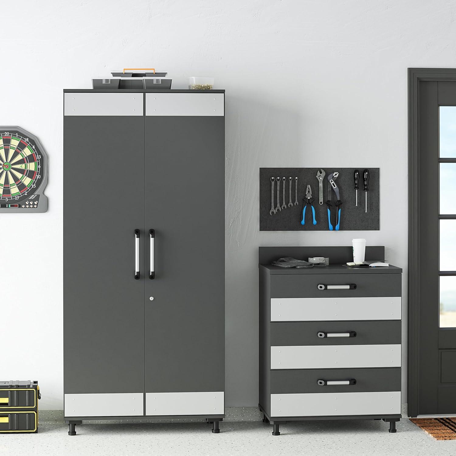 Dark Gray 3-Drawer Freestanding Storage Cabinet with Metal Accents