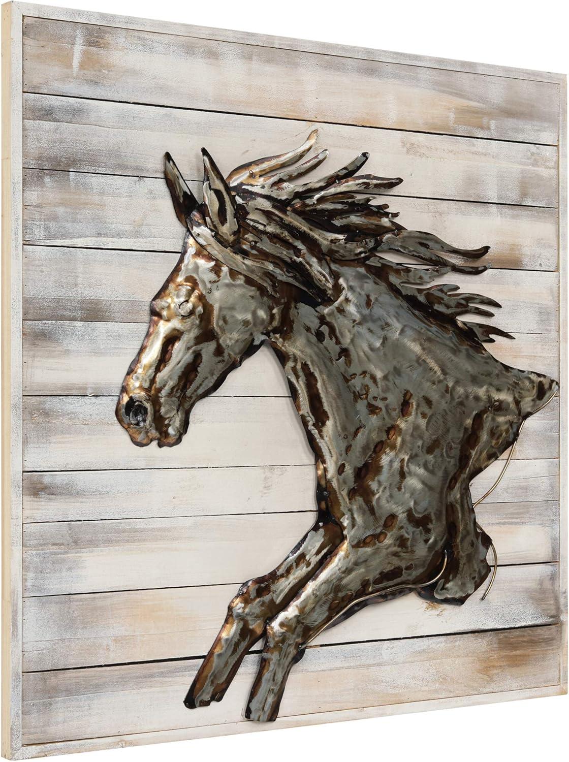 Empire Art Direct Horse" Metallic Handed Painted Rugged Wooden Blocks Wall Sculpture