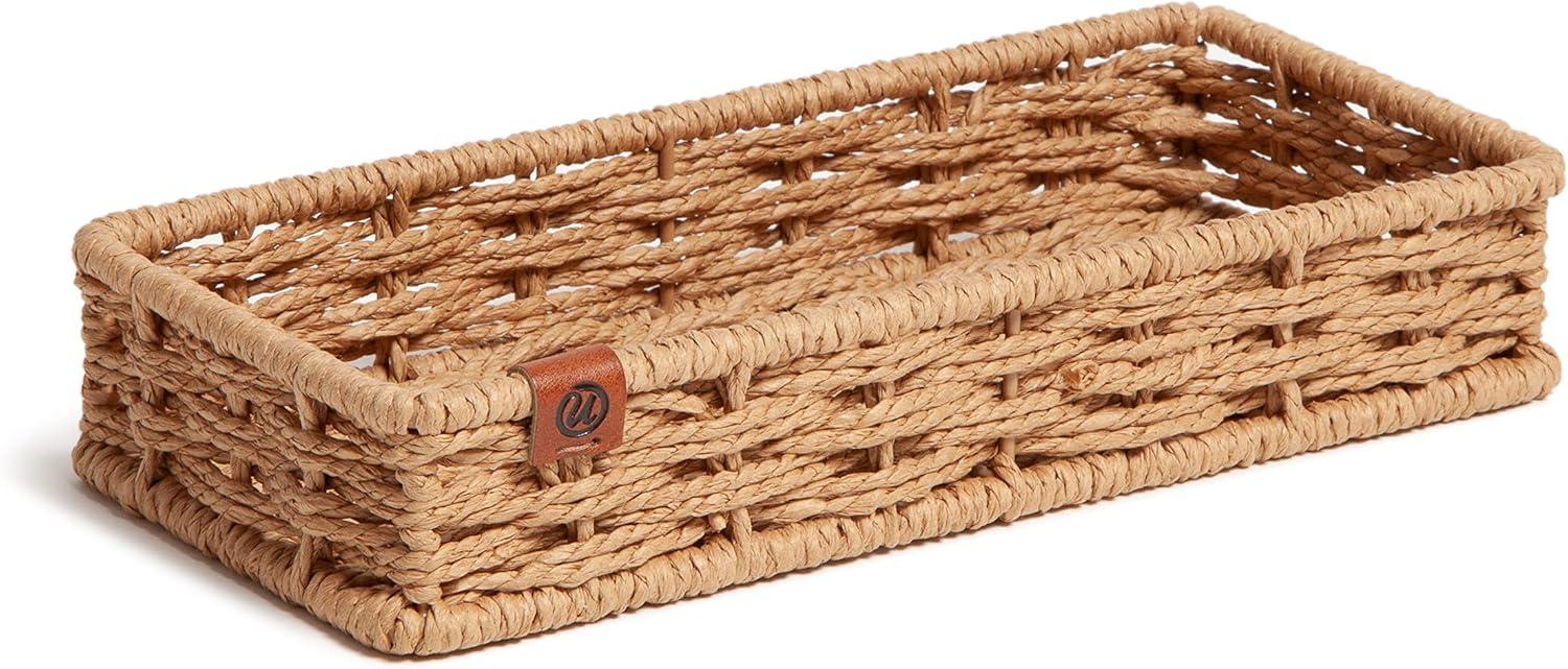 Natural Woven Rattan Catch-All Tray with Wire Frame