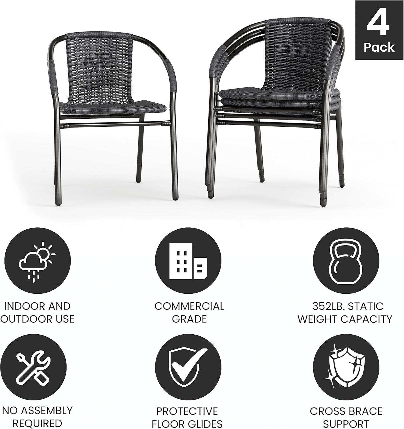Flash Furniture Lila 4 Pack Gray Rattan Indoor-Outdoor Restaurant Stack Chair