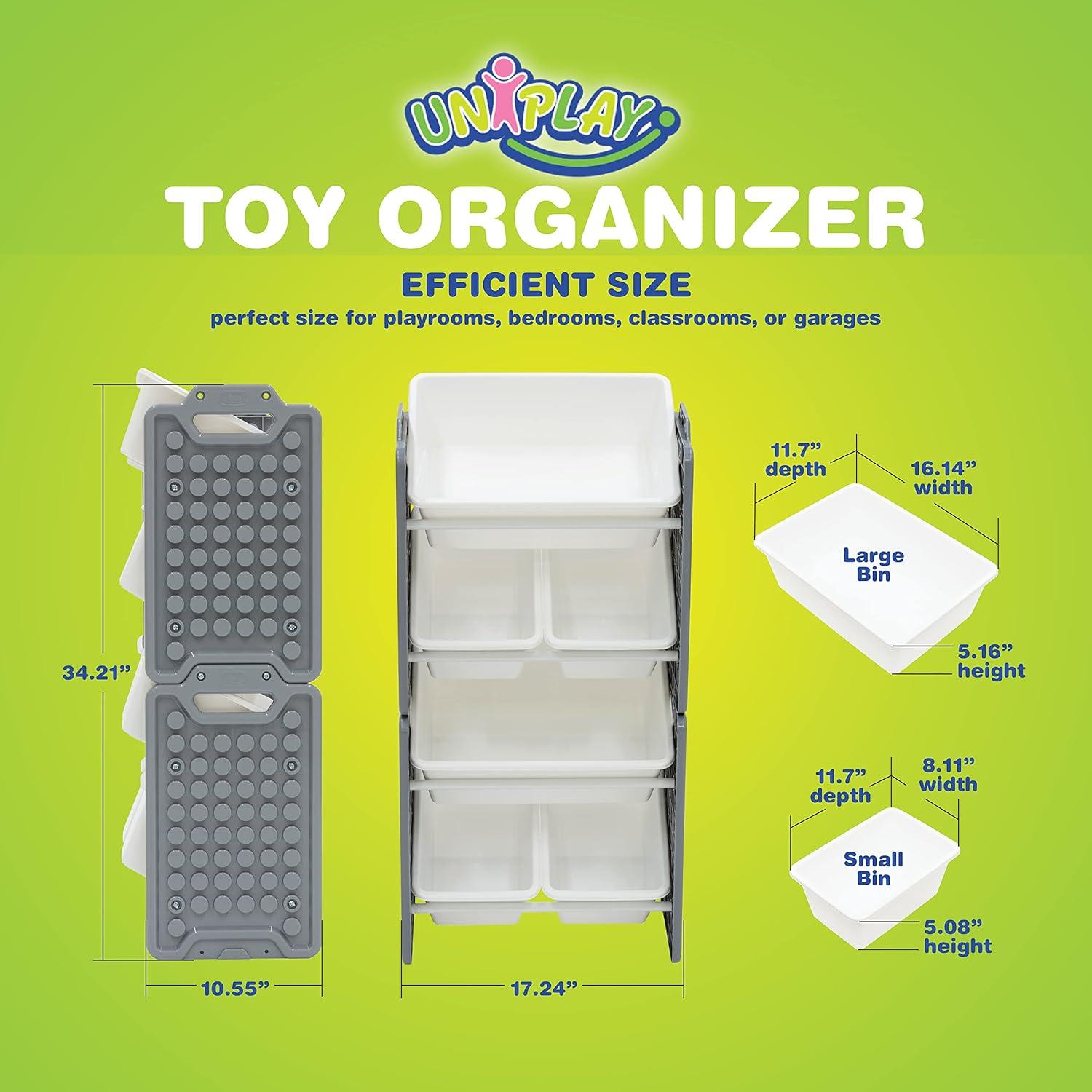 UNiPLAY Toy Organizer With 6 Removable Storage Bins and Block Play Panel, Multi-Size Bin Organizer