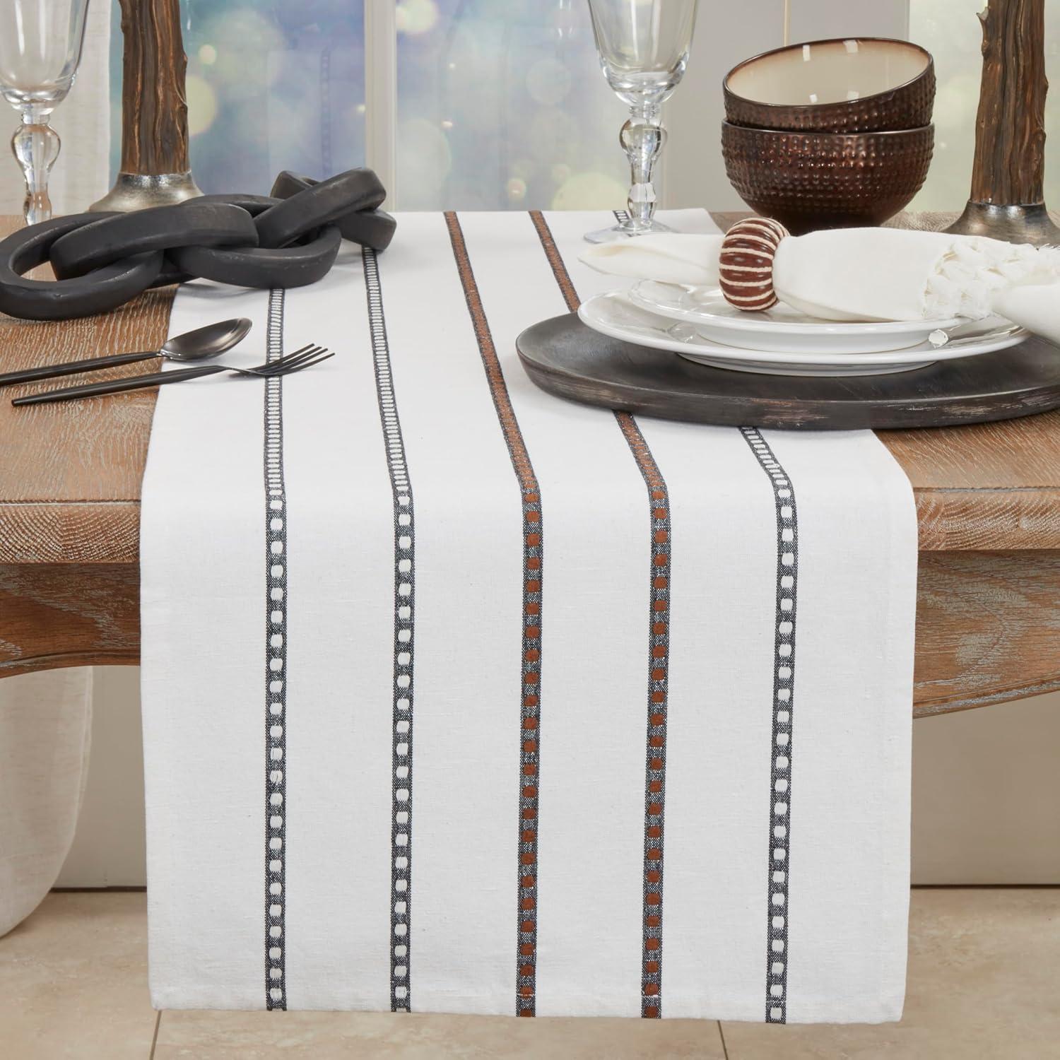 White and Black Cotton Rectangle Table Runner