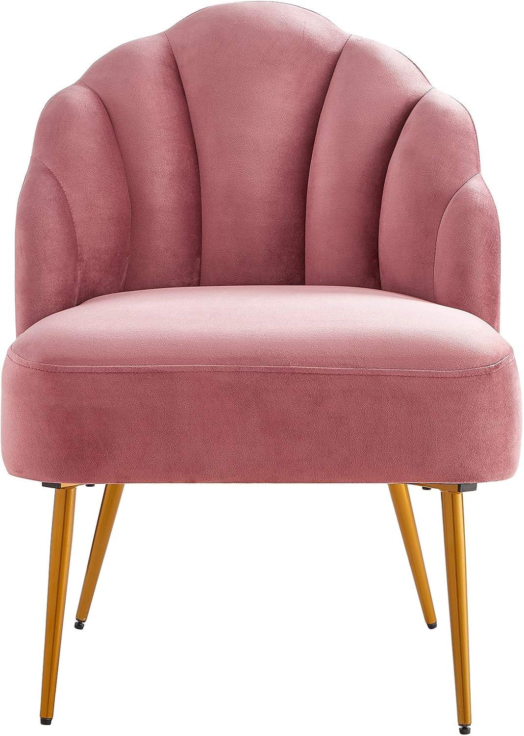 Rose Velvet Shell Back Accent Chair with Golden Metal Legs