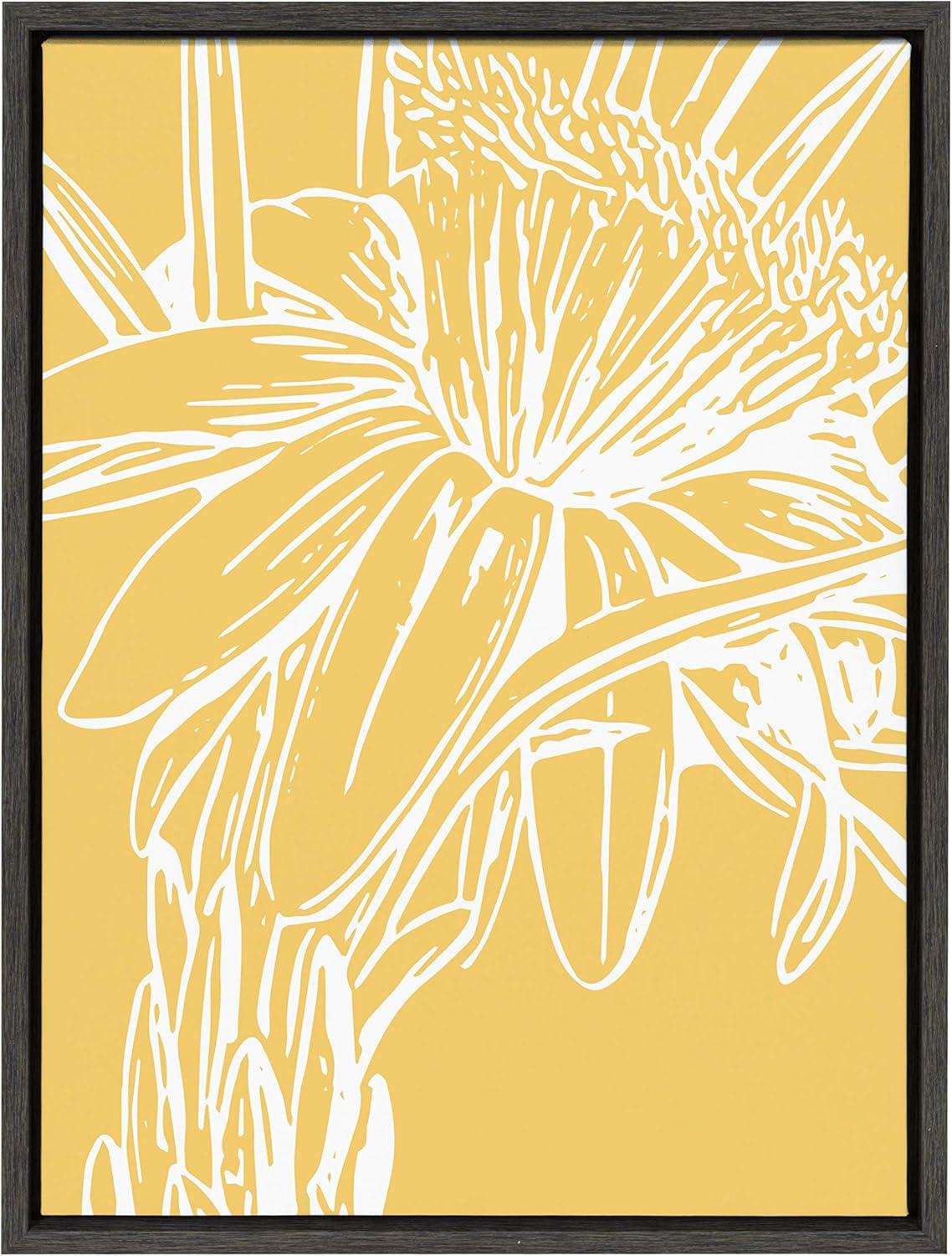 Yellow Floral Canvas Wall Art with Black Frame, 18" x 24"