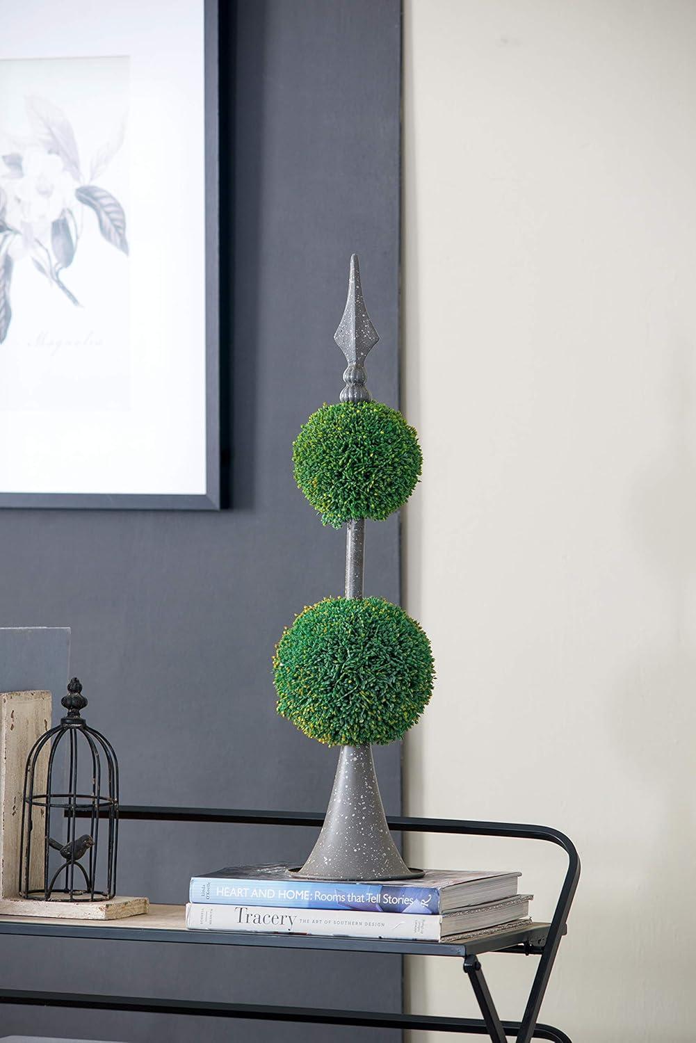 A&B Home Boxwood Ball Topiary with Metal Finial Stand Double Sphere 26 Inch Tall Indoor Outdoor House Decoration