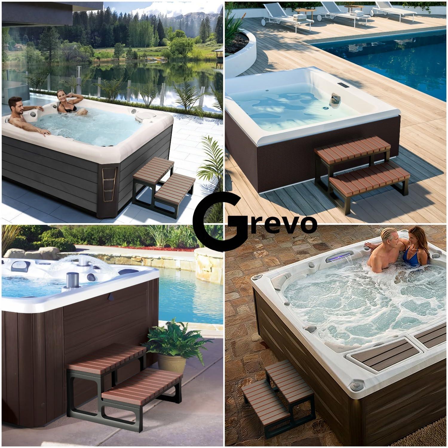 Hot Tub Steps Grey/Spa Steps for Round or Straight Sided Spa, Non-Slip Steps for Outdoor/Indoor (Grey)