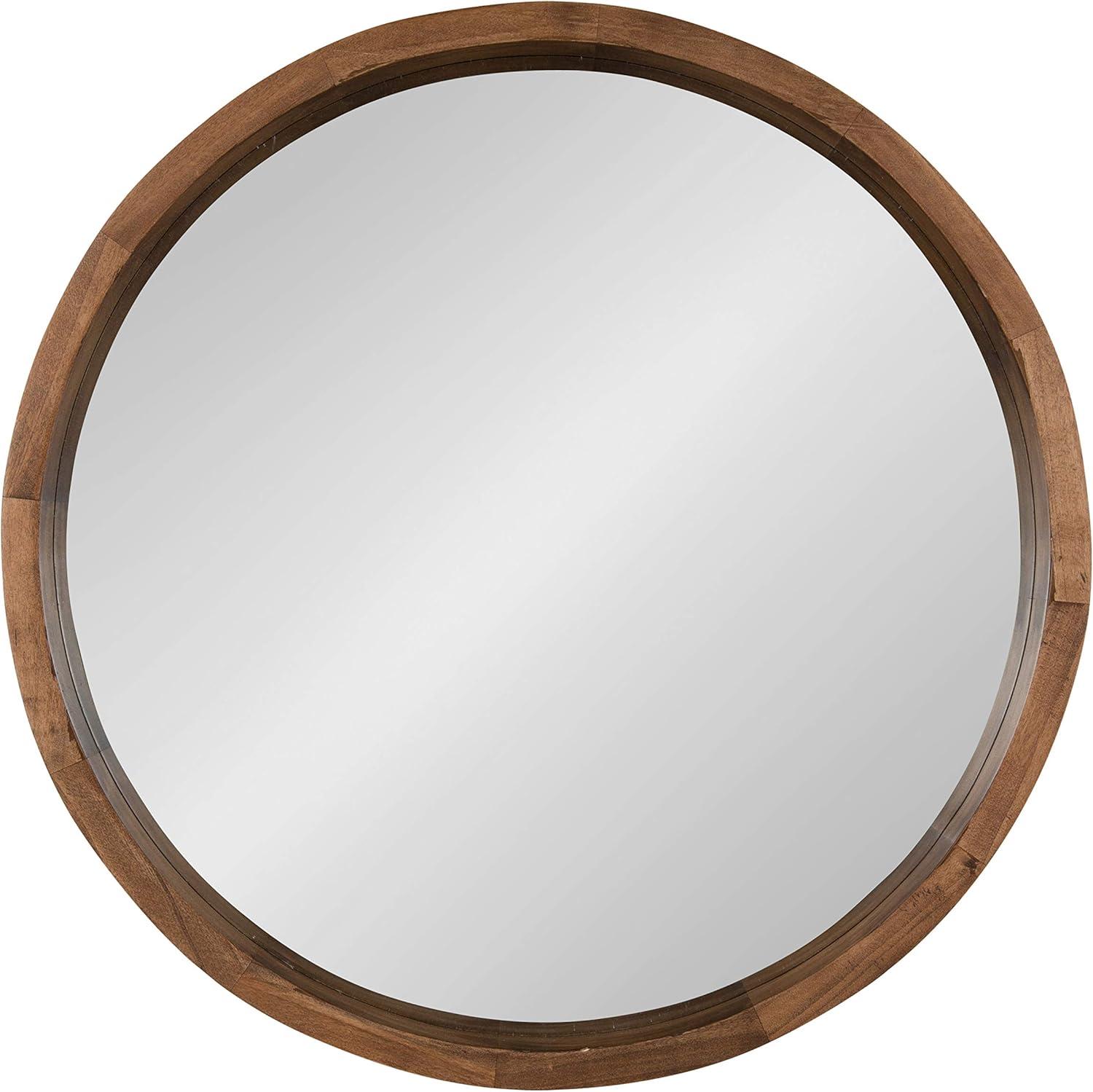 22" x 22" Hutton Round Wood Wall Mirror Rustic Brown - Kate and Laurel: Modern, No Assembly Required, Wall Mount