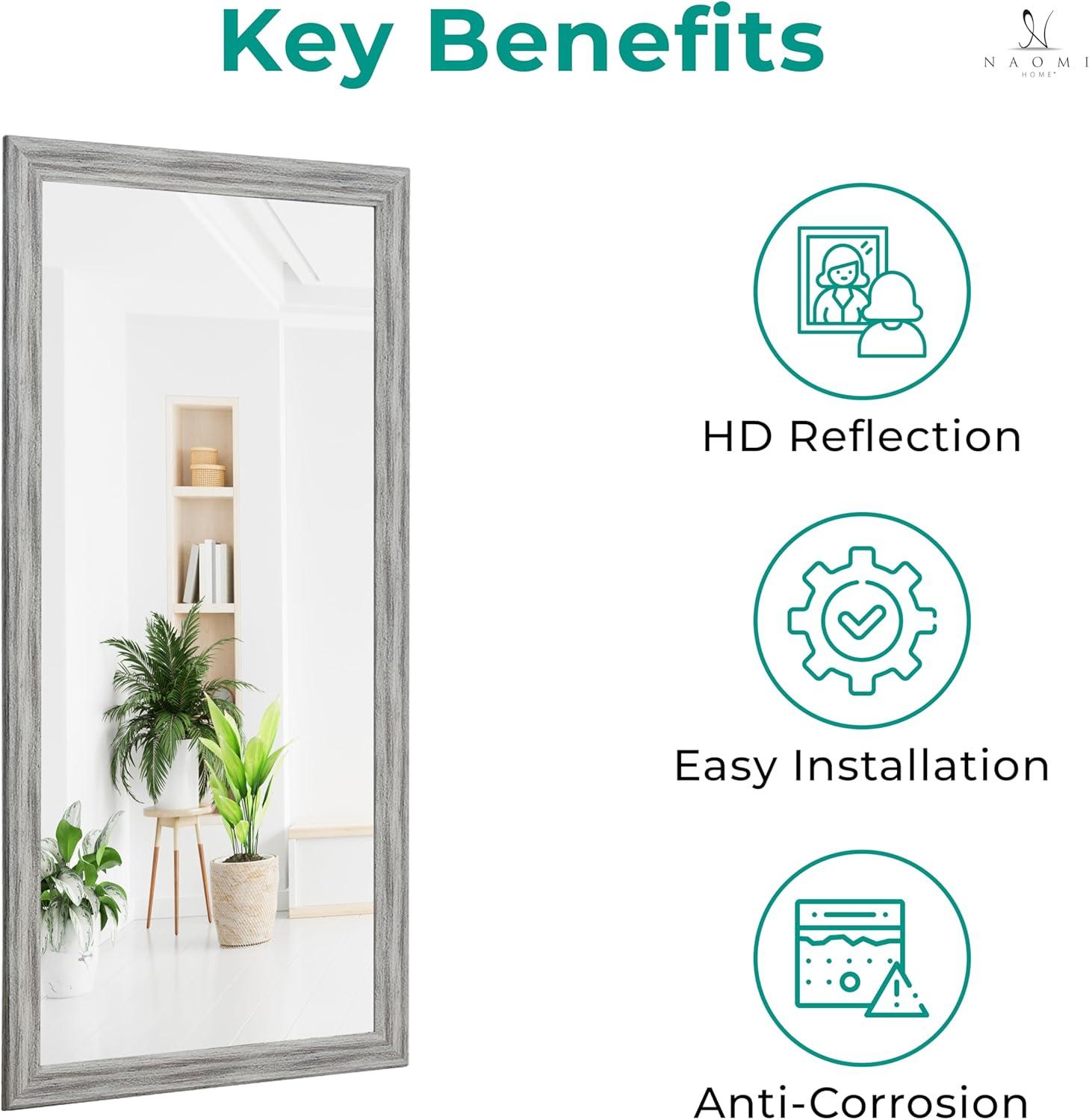 Highland Dunes Lindberg Rectangle Full Length Mirror, Faux Wood Farmhouse Mirror, Floor Mirror