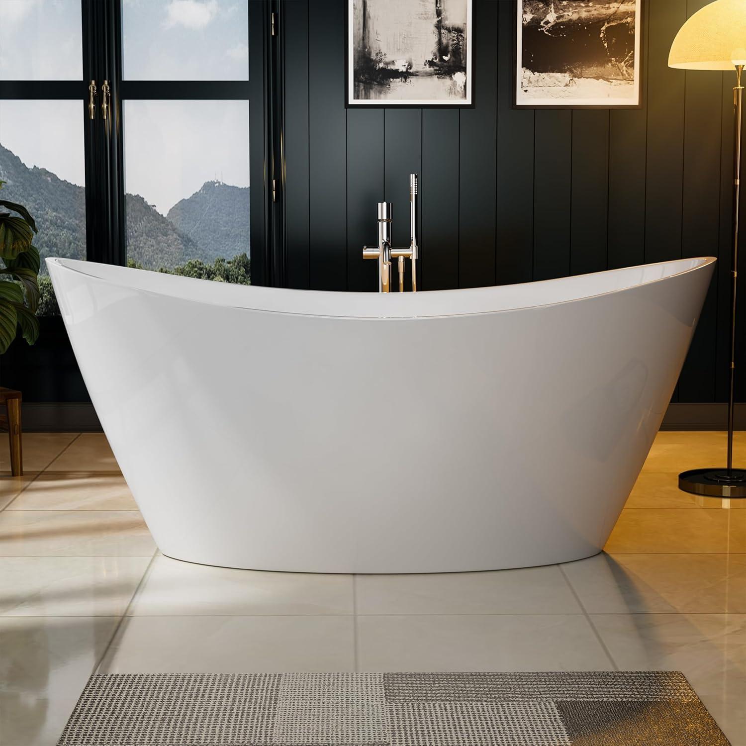 Empava 67" White Acrylic Freestanding Oval Bathtub