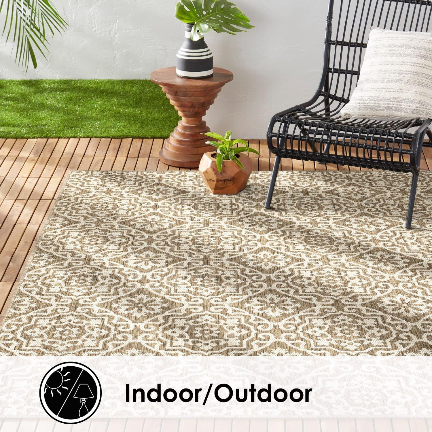Nicole Miller New York Patio Country Danica Geometric Indoor/Outdoor Area Rug, Brown/Beige