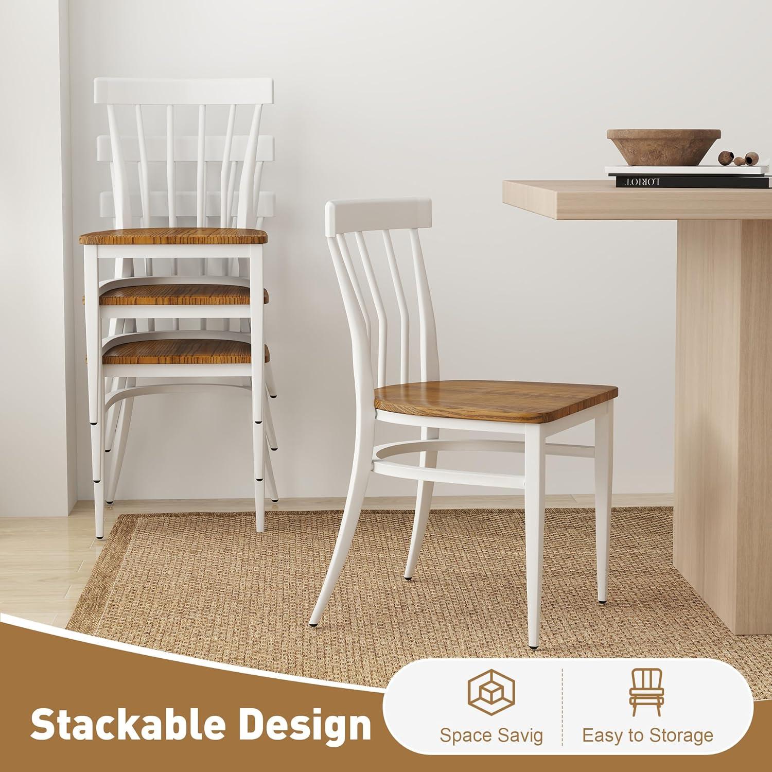 KARMAS PRODUCT Modern White Armless Dining Chairs Set of 2 --Heavy Duty Wood Seat and Iron Frame Kitchen Side Chairs for Restaurant Cafe Bistro,Ergonomic Design,Comb Back