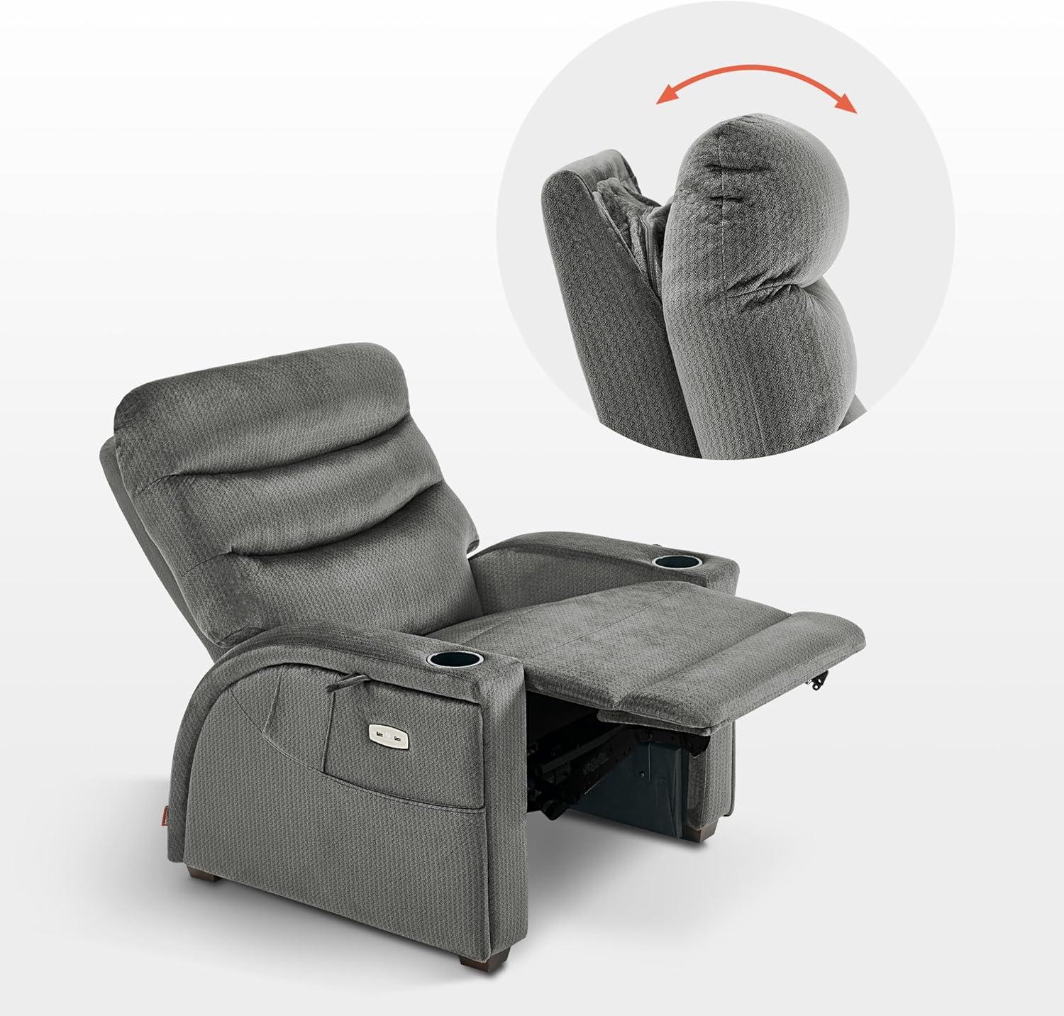 MCombo Power Zero Gravity Recliner Chair with Adjustable Headrest for Living Room, Fabric ZG334 (Medium, Neutral Grey)